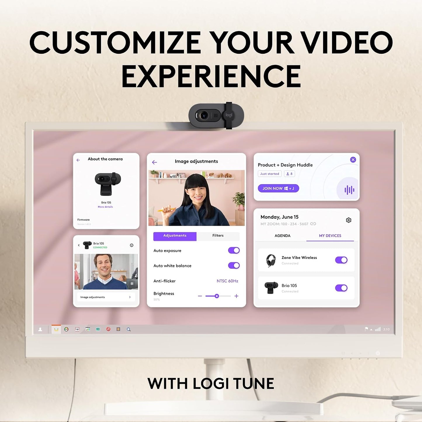 Logitech Brio 105 Full HD 1080p Business Webcam with Auto-Light Balance | 1080p with auto-light correction, built-in mic, privacy shutter, USB-C, compatible with Teams, Google Meet, Zoom and more