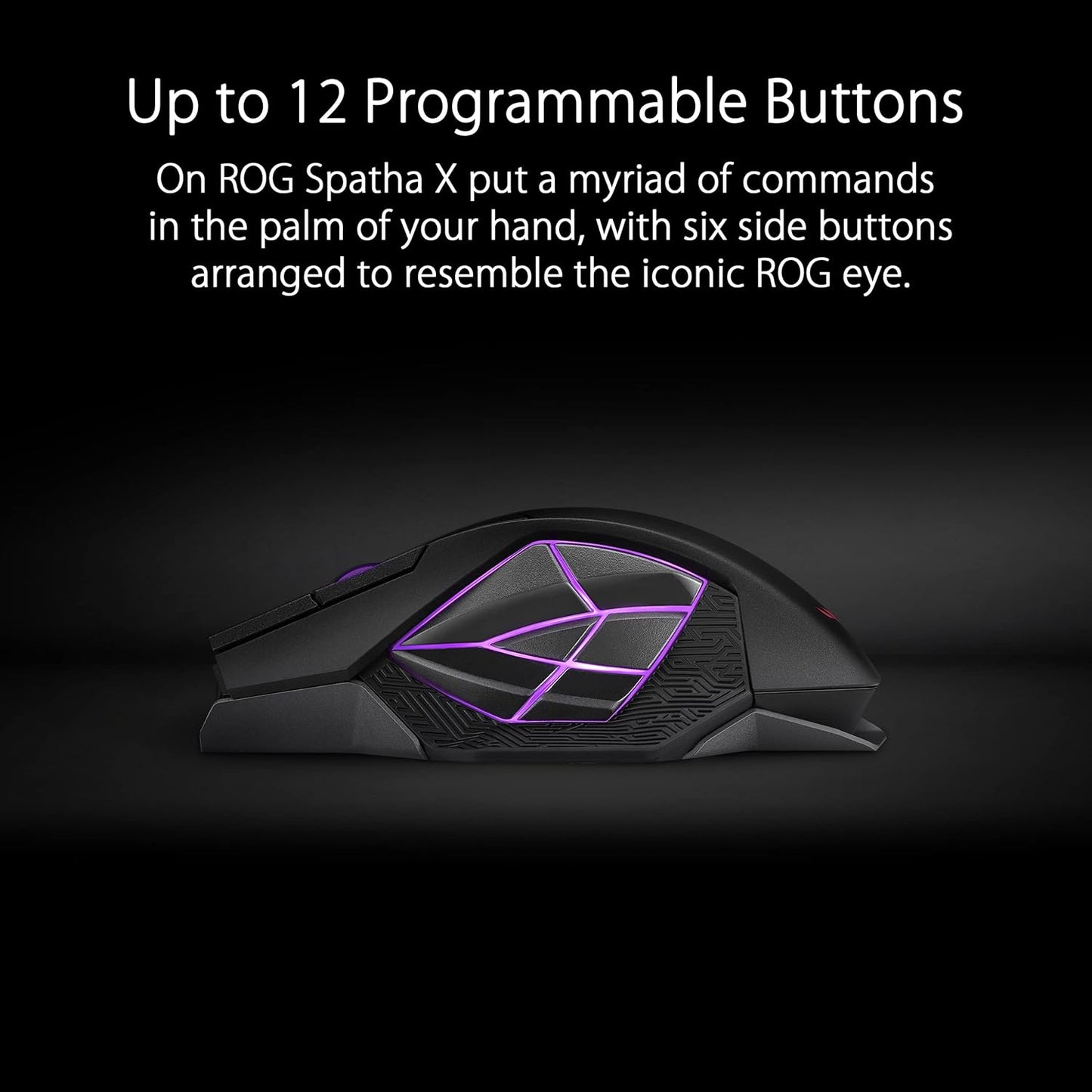 ASUS ROG Spatha X Wireless Gaming Mouse – MMO/MOBA Design, 12 Programmable Buttons, Right-Handed, 168g, Dual-Mode (Wired/2.4GHz), 19K DPI, up to 67Hr Battery, Magnetic Charging Dock, PC/Mac Support