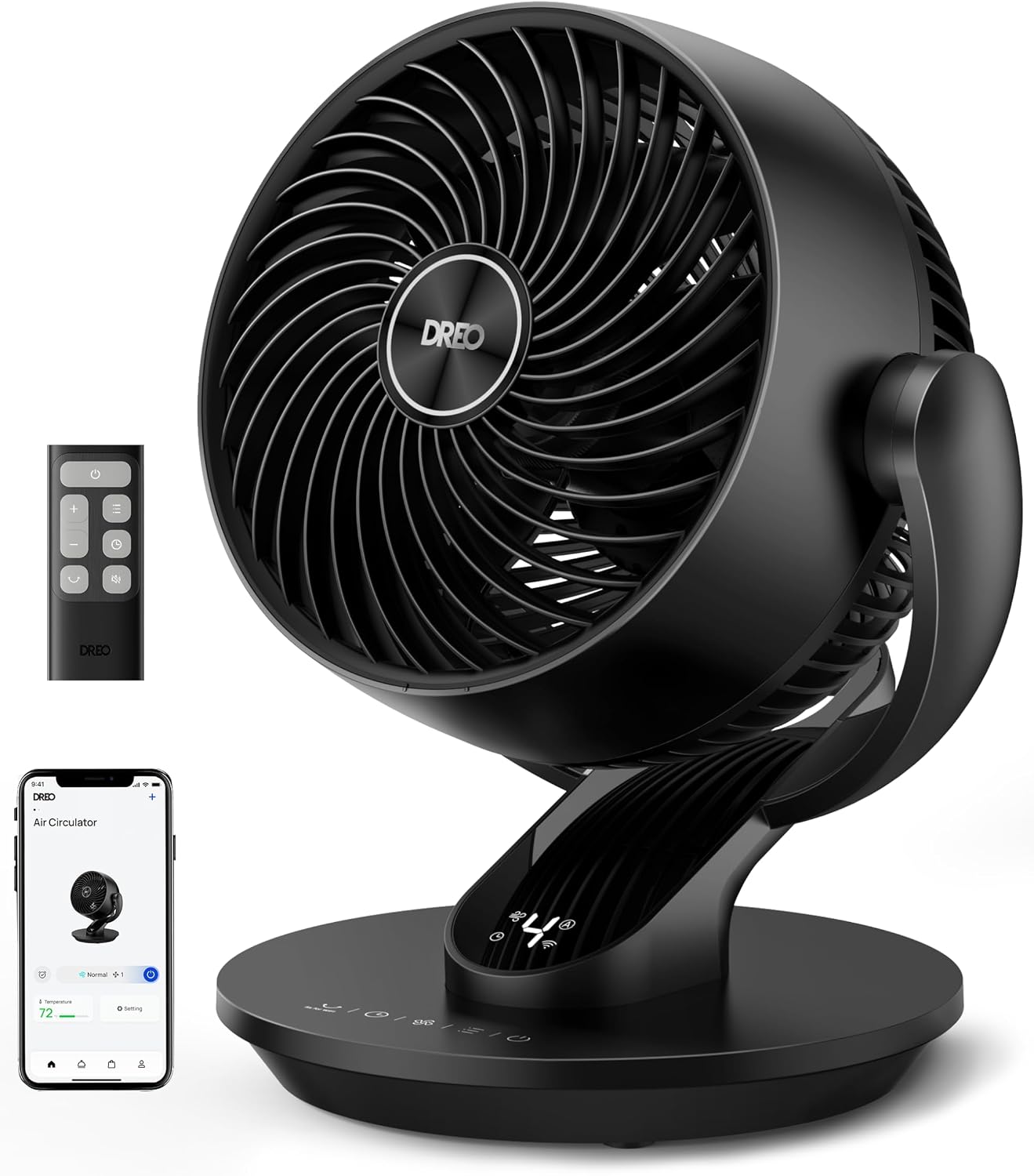 DREO Smart Fan for Bedroom, 120° Vertical and 90° Oscillating Fan with Voice Control, 13 Inch Quiet Air Circulator for Whole Room, 70 ft, 4 Speeds, 5 Modes, 12H Timer, Desk Fans for Home, Office