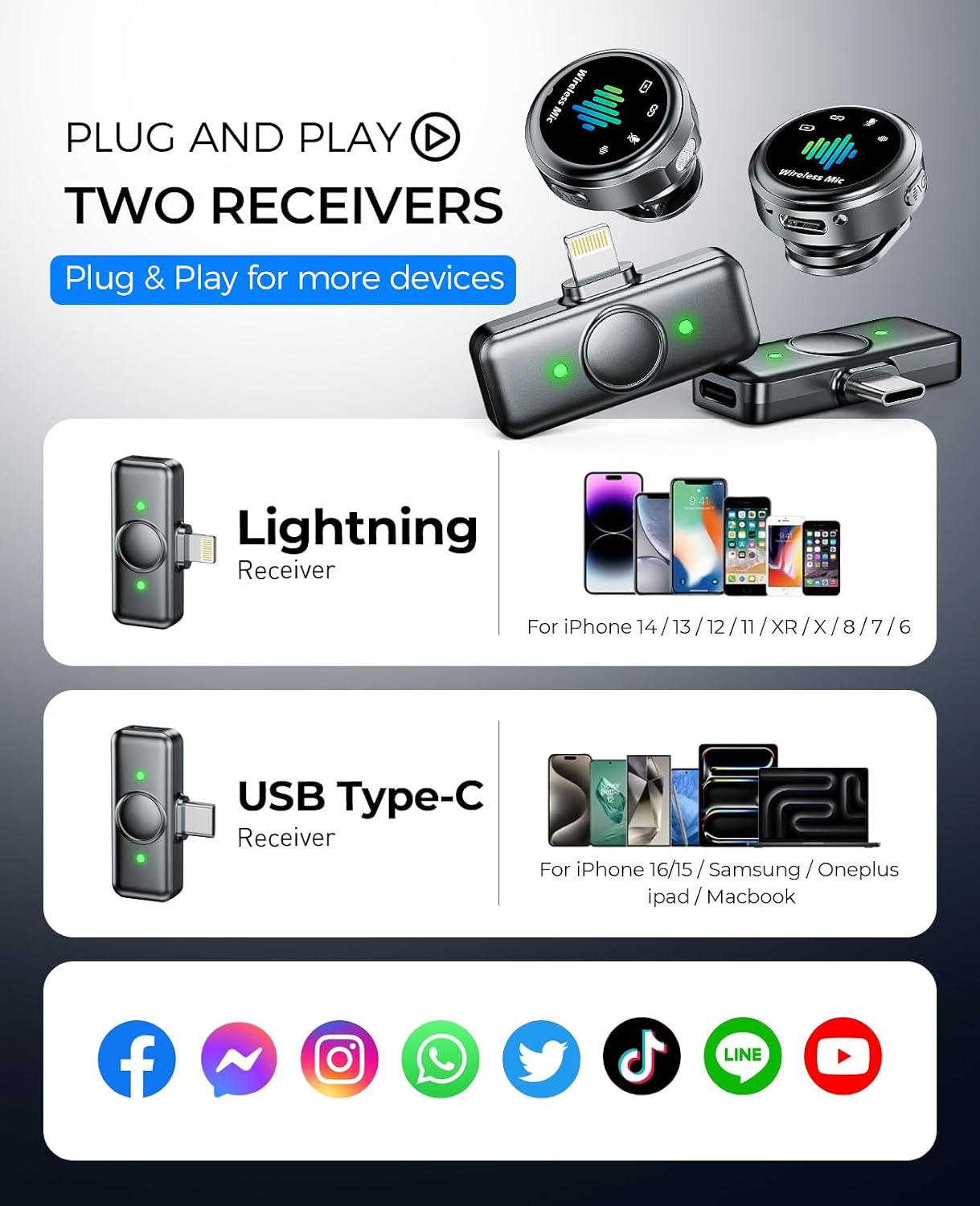 Magnetic Wireless Microphone for iPhone: Wireless lavalier Microphone for Android with Intelligent Noise Reduction Hi-Fi Recording Vlogging Recording for Content Creator
