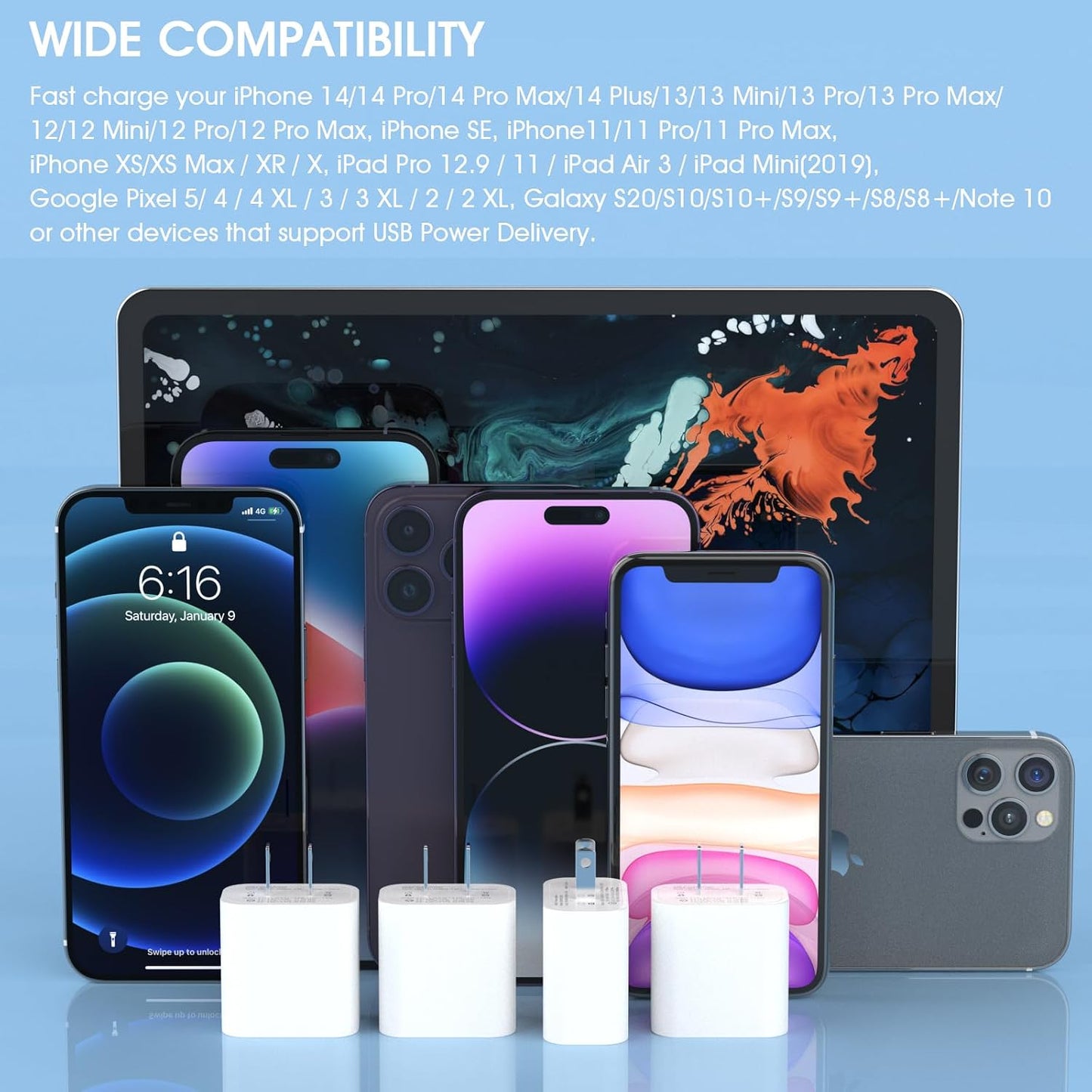 4Pack USB C Charger Block 20W Phone Fast Charger Wall Charger with PD 3.0 | Compact Type C Power Adapter for Phone 17/16/15/14, Galaxy, Pixel, AirPods Pro (Arctic White)