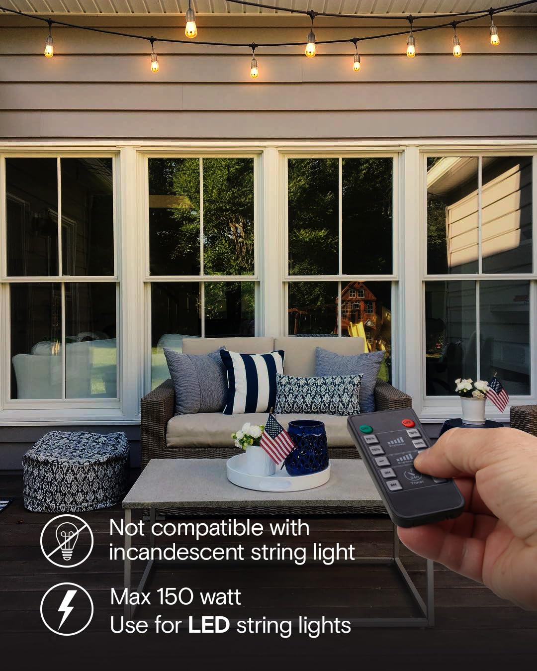 Brightech Smart Dimmer Plug for LED Outdoor String Lights, Comes with Remote Control, Works Up to Max Power 150W, Waterproof Commercial Grade Dimmer for Dimmable String Lights