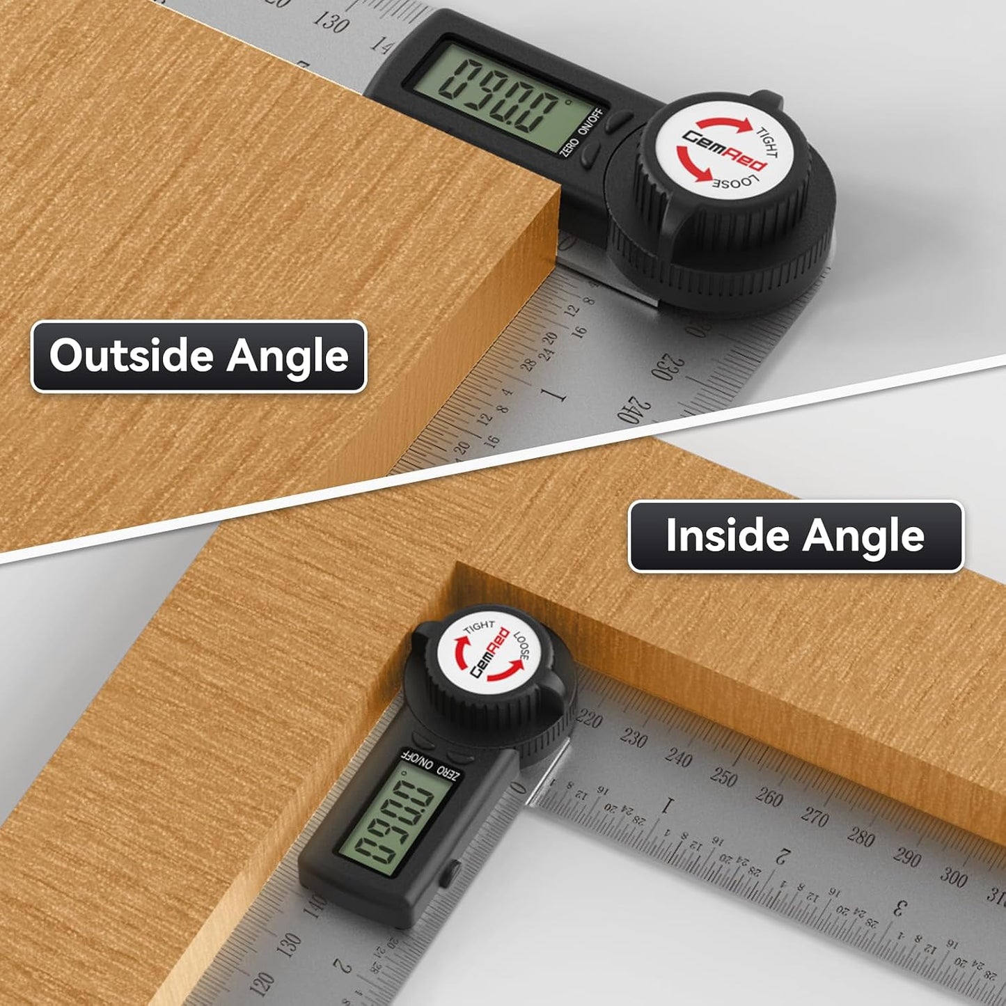 GemRed 82305 Digital Angle Finder Protractor Stainless Steel 7inch 200mm