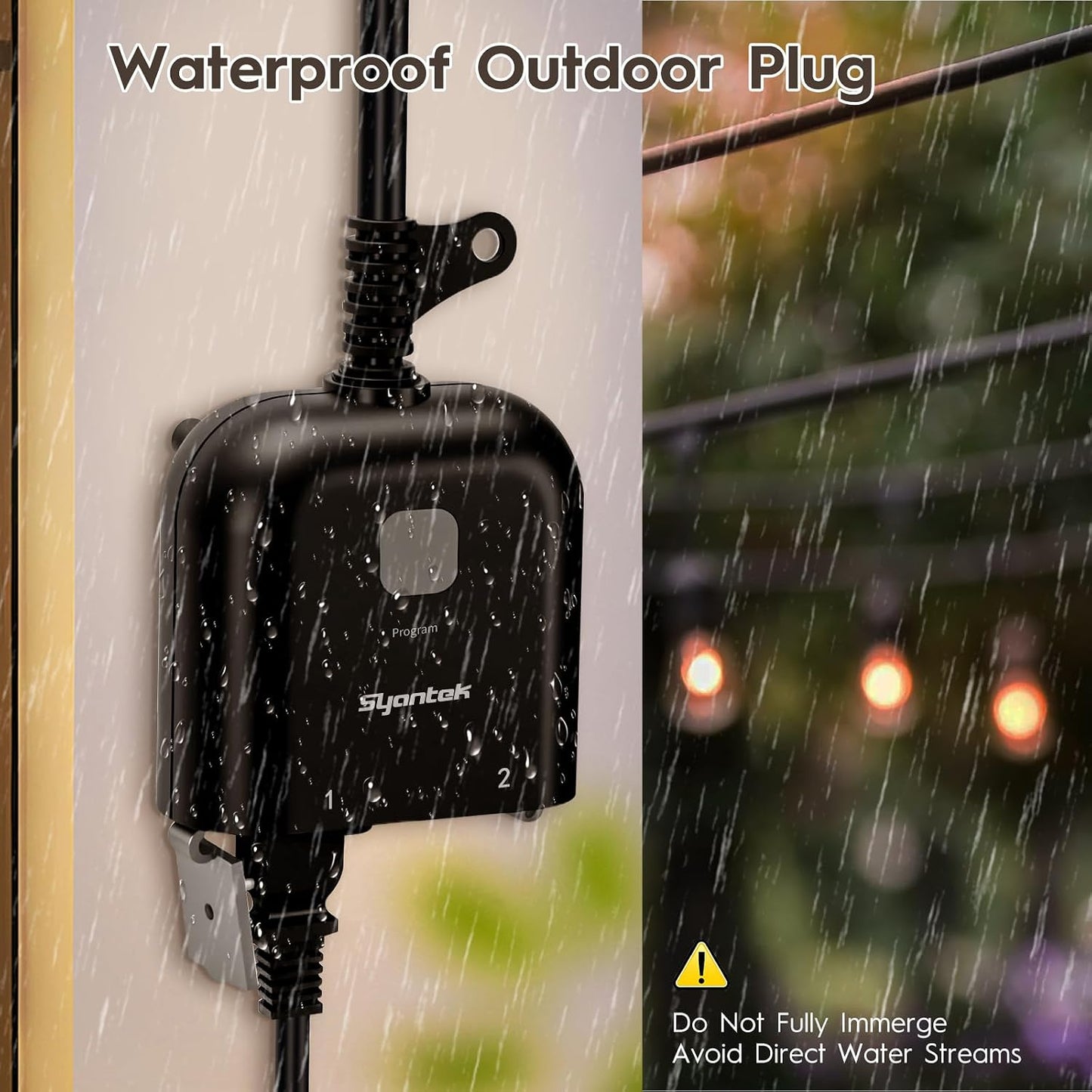 Syantek Outdoor Wireless Remote Control Outlet Indoor 2-in-1 Outlet Switch Weatherproof Power Strip Heavy Duty Energy Plug, 15A, Dual 3-Prong, 100FT, Multi-Device, FCC Listed