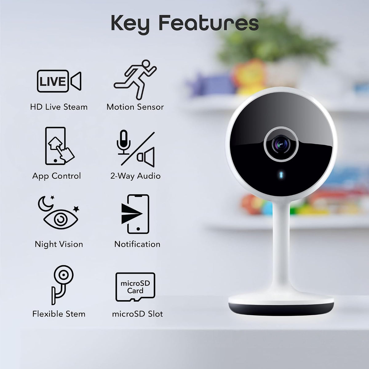 Geeni Vivid Indoor Smart Security Camera – HD Live Stream Camera for Indoor Home Monitoring with Night Vision, 2-Way Audio, Flexible Mount, Micro SD Slot, Motion Detection & App Control – 2Pack, White