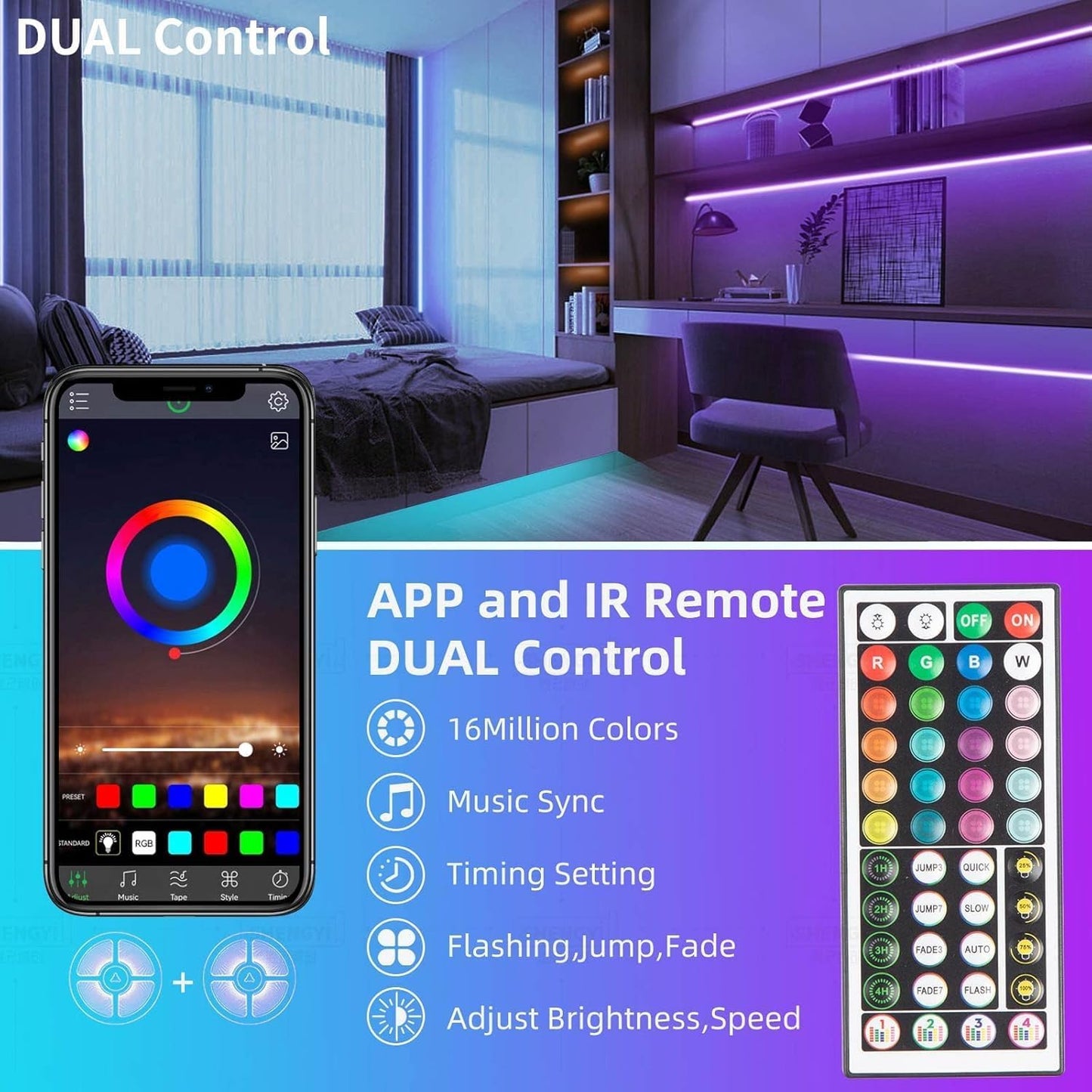 KSIPZE Led Lights for Bedroom 50ft Led Strip Lights with Remote App Control | RGB Color Changing Music Sync for Room Bedroom Lighting Flexible Home Décor