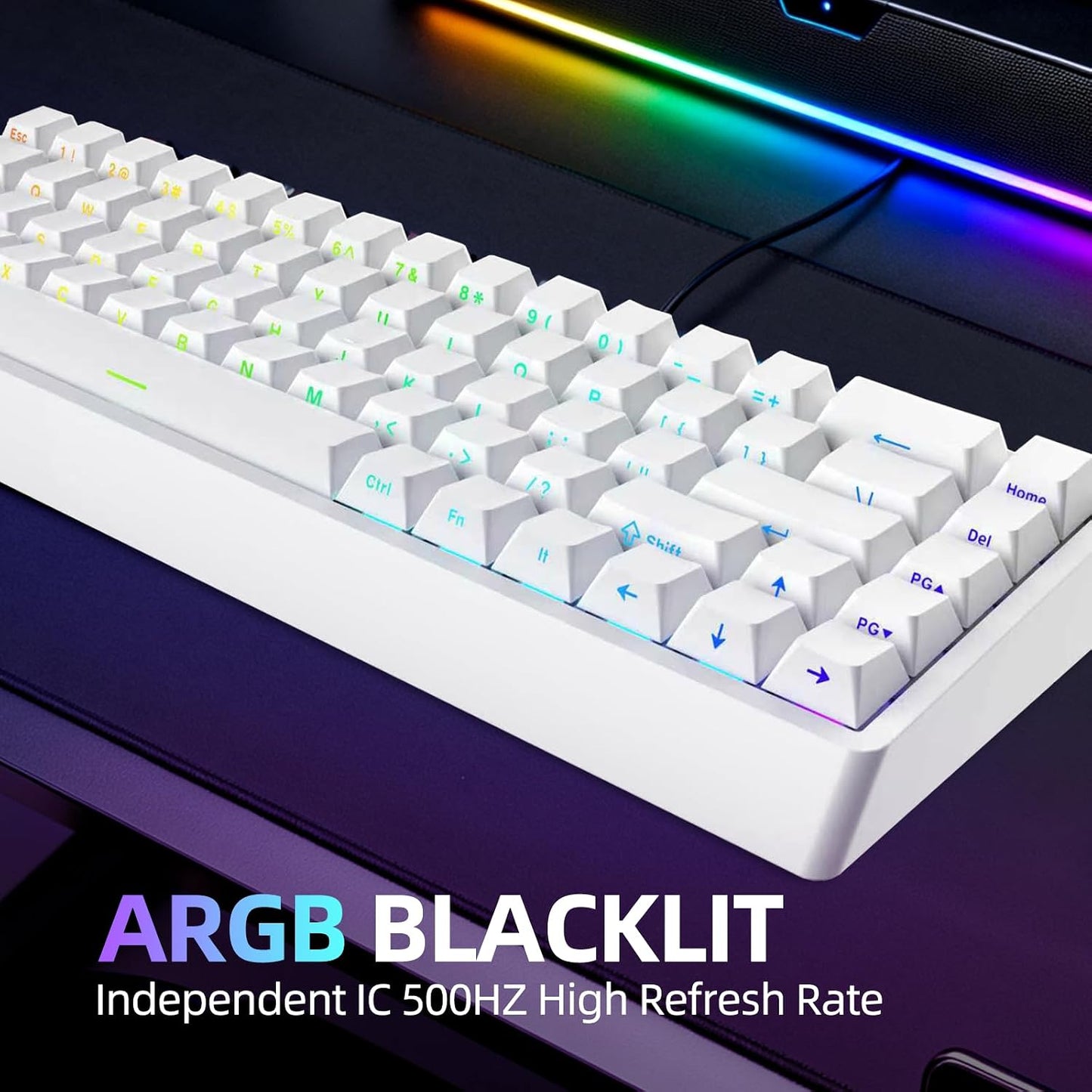 IROK ND68 68 Keys Wired Magnetic Switch Keyboard, 0.005MM RT Accuracy, 8KHZ Polling Rate/Latency As 0.125MS/256KHZ Single Key Scan Rate/ARGB，Hot Swappable,Gasket Structure Gaming Keyboard(White)