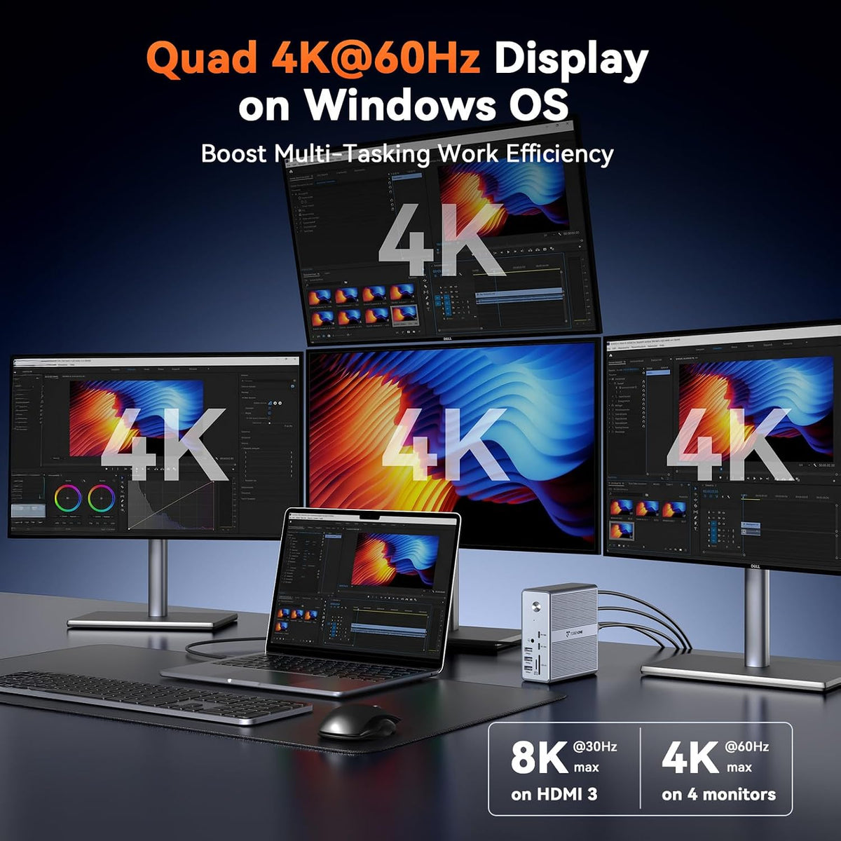 TobenONE DisplayLink Docking Station 4 Monitors, 4K USB C/HDMI for Video