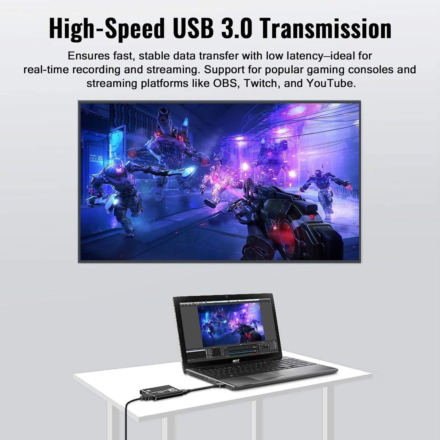 HDMI Video Capture Card 1080P 60FPS, USB 3.0 Game Capture Device | Compact & Portable for Streaming, Gaming, and Meetings, Compatible with Switch/PS4/PS5/PC/Laptop/OBS, Black