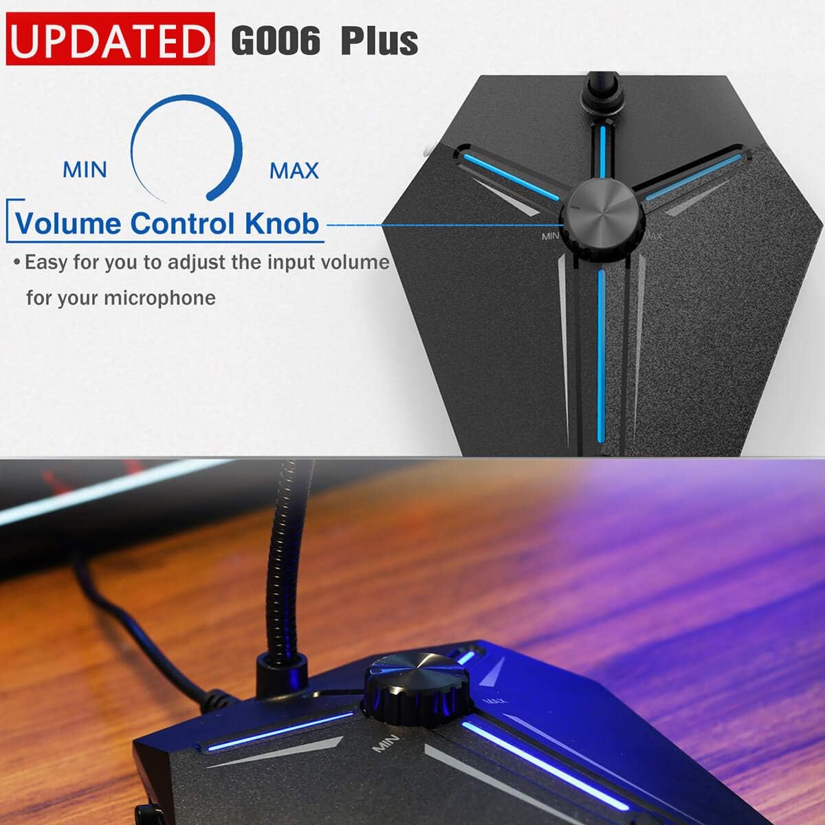 CMTECK USB Computer Microphone, Plug & Play, RGB Light for PC, Laptop