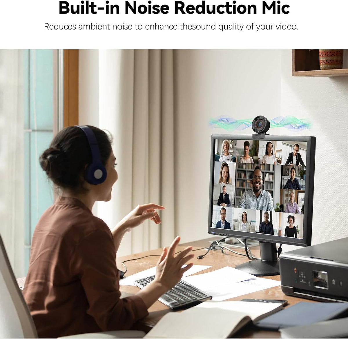 2K AI Webcam USB 3.0 with HDR 8X Digital Zoom & Microphone for PC