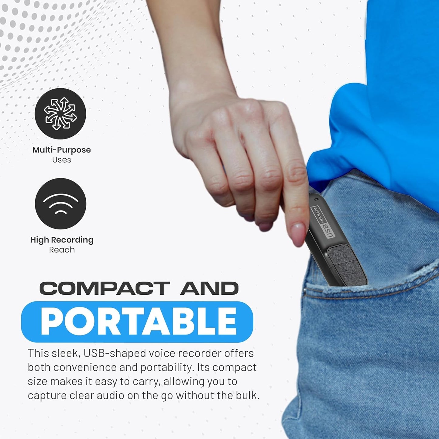 USB-C Audio Note Device for Meetings, Lectures, and Personal Notes, 288-Hour Storage, Easy Playback on PC and Mac, Compact Design with Magnetic Cap