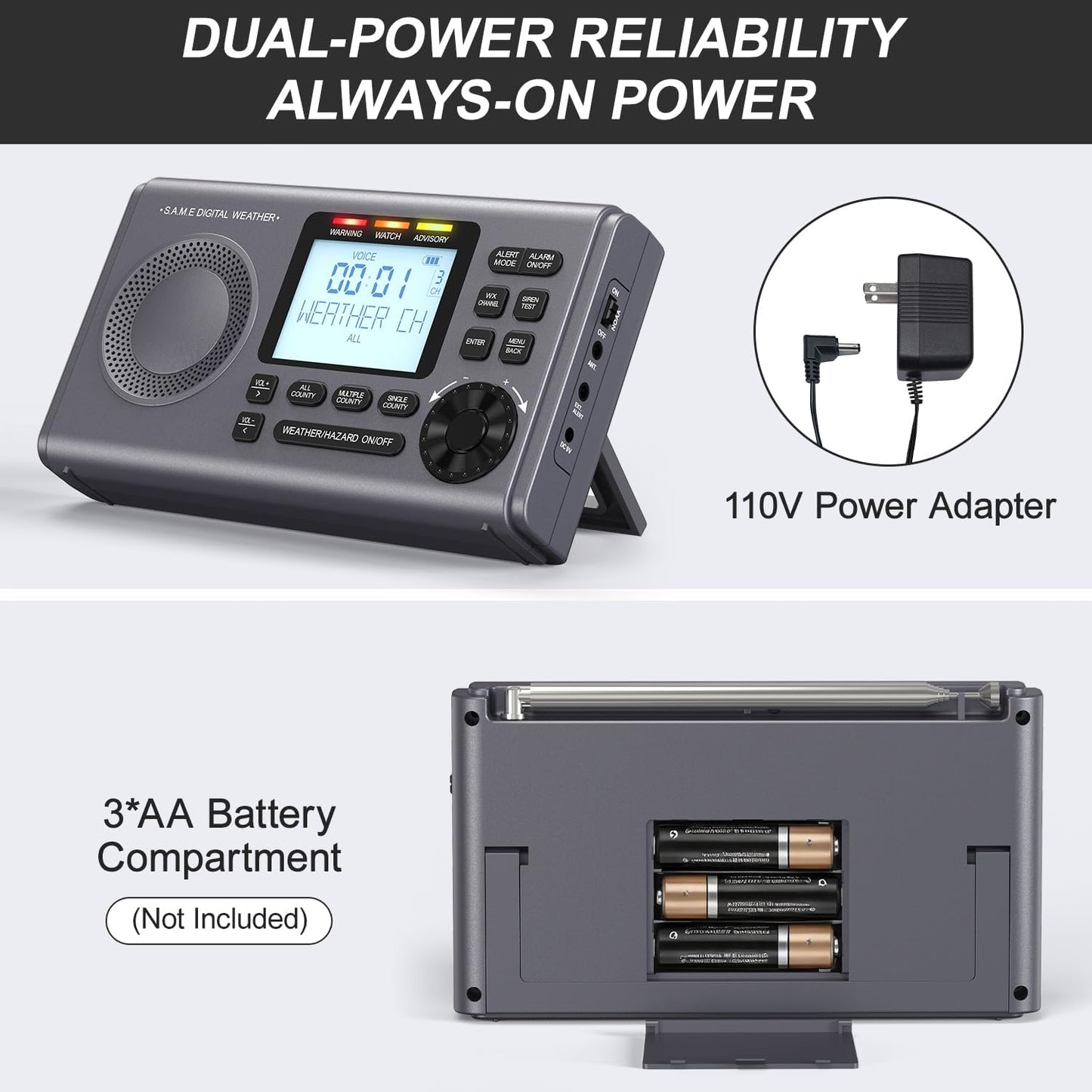 RunningSnail NOAA Weather Radio with 80+Emergency Alerts, 23 S.A.M.E Localized Programming County Codes, Battery Backup, Alarm, Selectable Alert Tone (with External Antenna & External Warning Light)