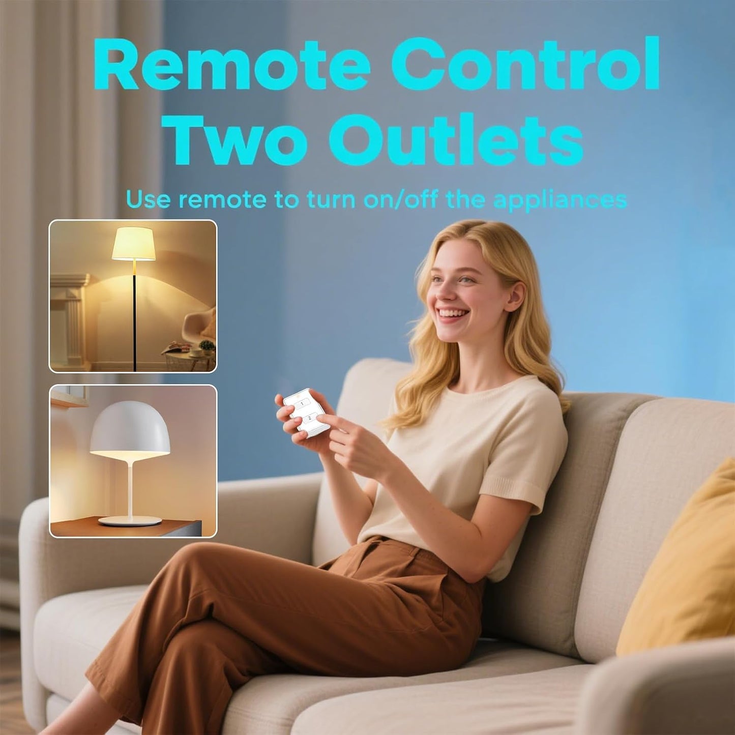 LoraTap Mini Wireless Remote Control Outlet Plug Adapter (2 Pack) with Remote, 2 Channel Wall Switch, 656ft Control Range for Indoor Lamps and Home Appliances, No Hub Required, 10A/1100W, White