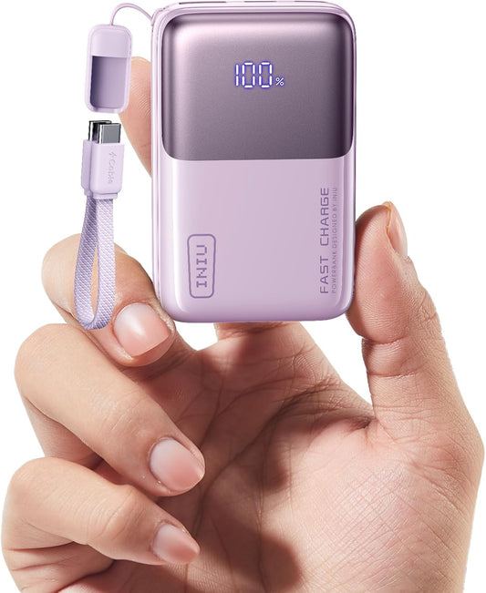 INIU Portable Charger, Ultra Mini 10000mAh 45W Fast Charging Power Bank | Flight-Safe, USB-C Cable, Travel Essential, 45W Battery Phone Pack for iPhone 17 16 Samsung S26 Google iPad etc, Light Purple