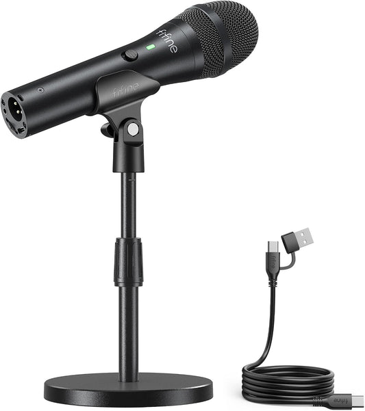 FIFINE AmpliTank TANK2 USB/XLR Dynamic Microphone for Podcast Recording | Studio Desktop Mic with Mute Button, Height-Adjustable Stand, Windscreen for Vocal, Streaming, Voice Over, Black