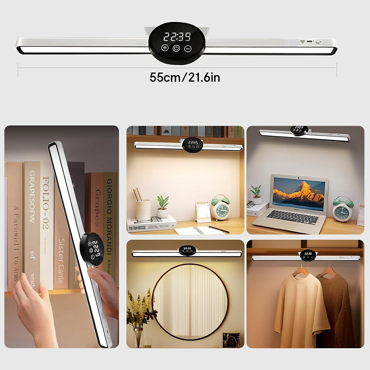BY-J 21.6" Dimmable Mirror Lights,3 Colors Adjustable Wall Light with Led Light Bar,1800mAh Rechargeable Battery Makeup Light, Magnetic Light Bar for Cabinet,Kitchen,Closet,Bedside,Desk