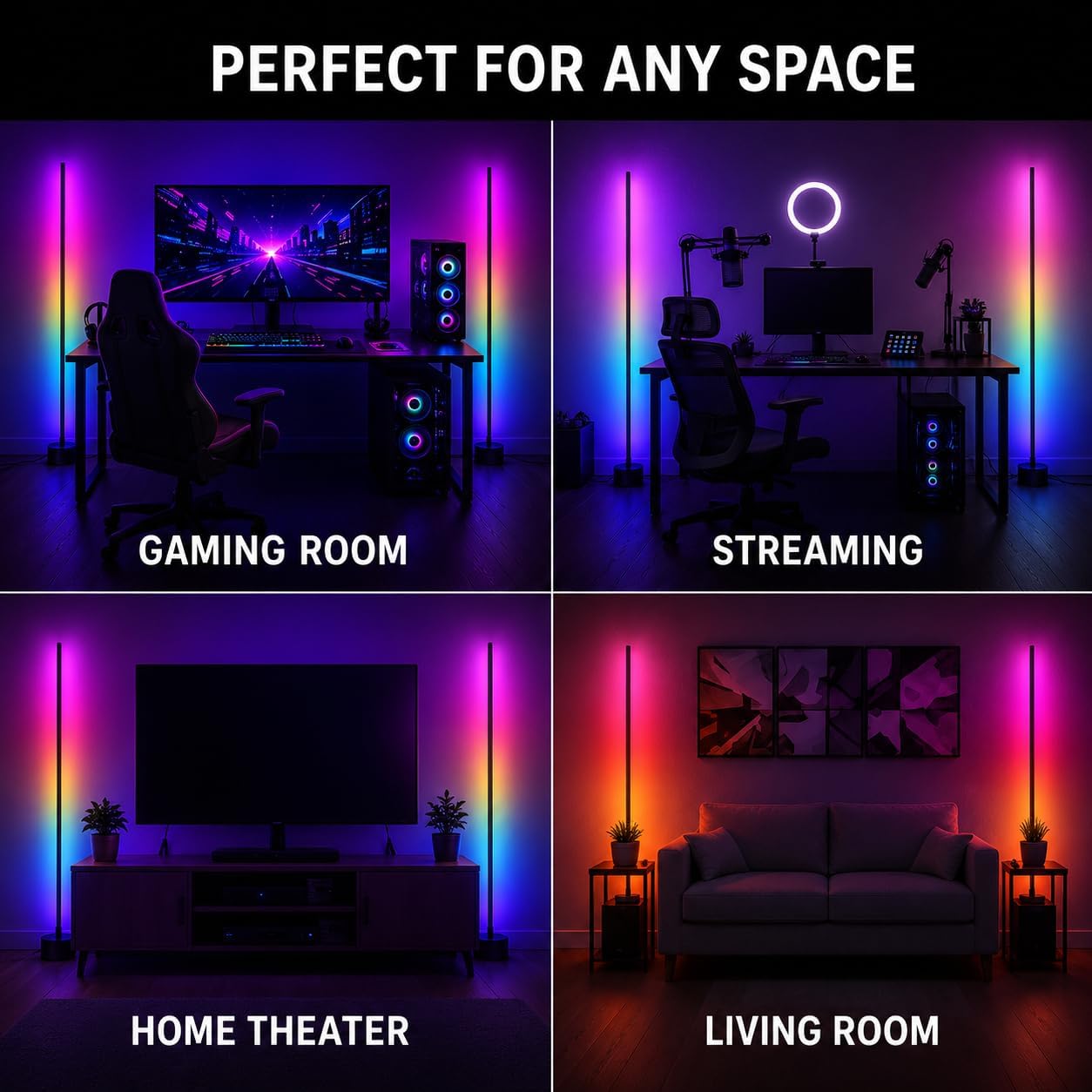 RGB Corner Floor Lamp for Gaming Room, APP Control