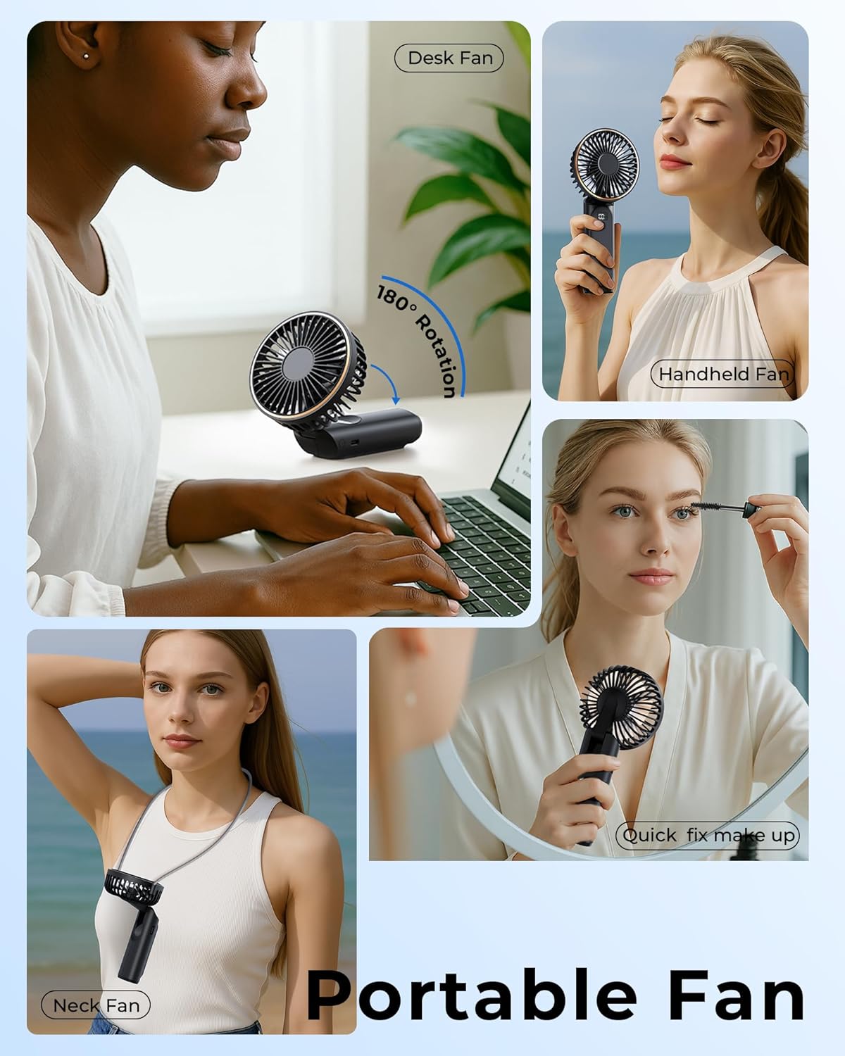 TUNISE Portable Handheld Fan, Portable Fan Rechargeable, 4000mAh, 180° Adjustable, 6 Speed Wind, Display Electricity in Real Time, USB Rechargeable Foldable F an, Quiet Personal Fan as Power Bank