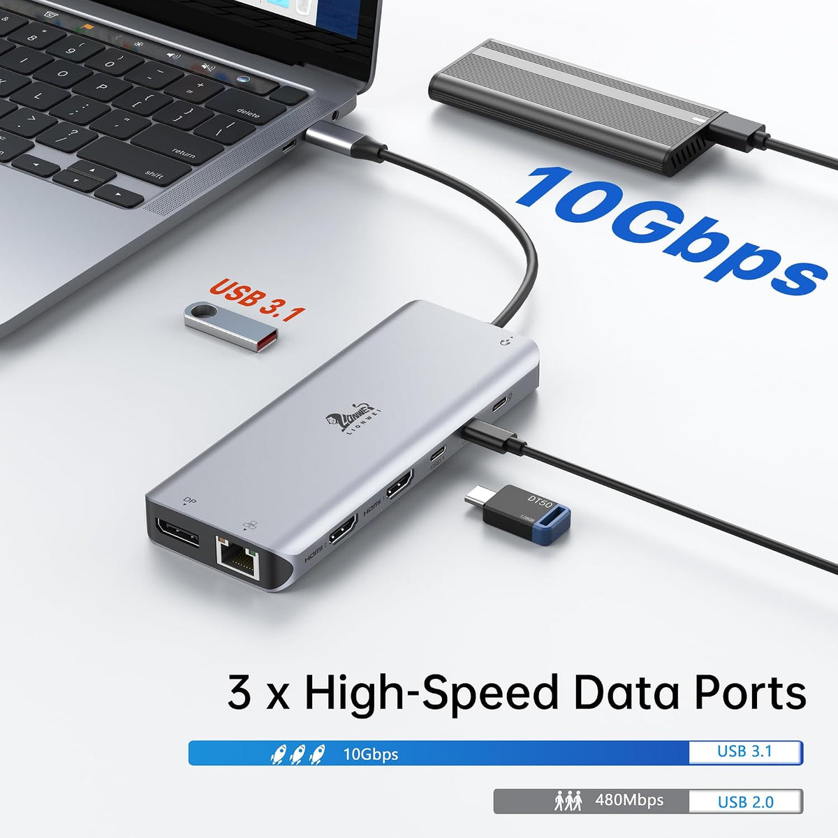 LIONWEI Docking Station Dual Monitor 4K, 13-in-1 USB C Dock for Laptop Mac