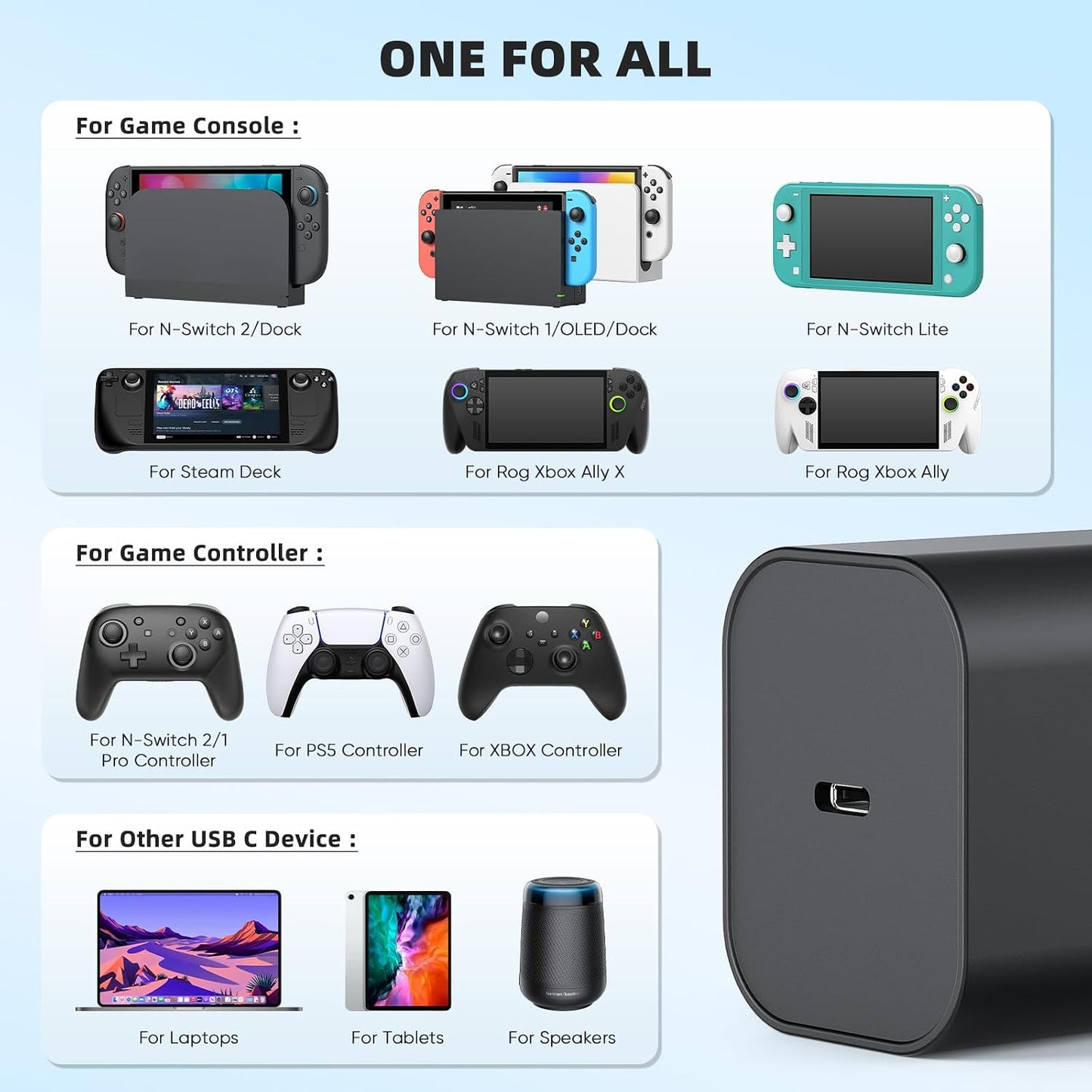Switch 2 Charger - 60W AC Adapter for Nintendo Switch/OLED/Lite & Steam Deck/OLED, 5FT Charging Cable, Support 4K TV Dock Mode, Power Supply 20V/3A Fast Cord - Original Quality, Xbox 360 Console