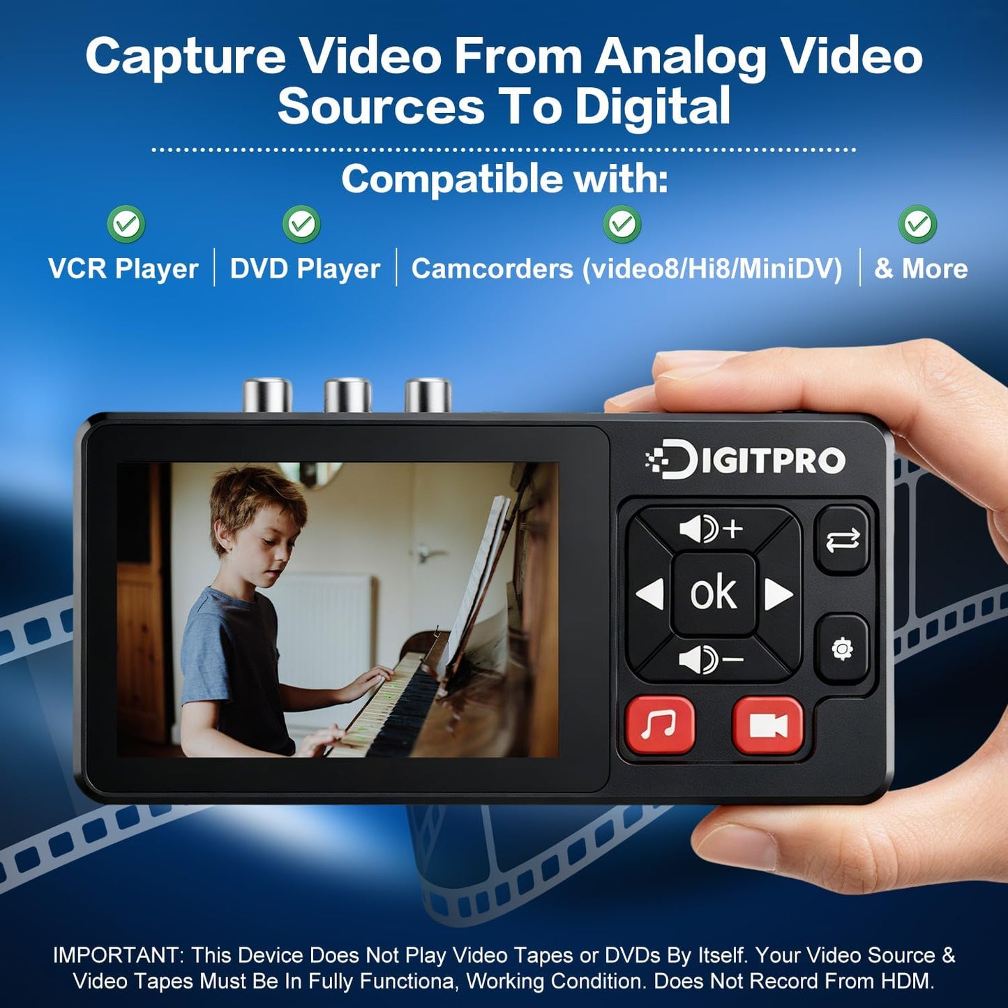 VHS to Digital Converter 2.0, HD Video to Digital Converter Recorder with Remote, Convert Record Analog Video Audio from VHS/VCR, DVR/DVD/Hi8/Mini DV/Camcorder/Gaming Consoles（Tapes Players Needed)