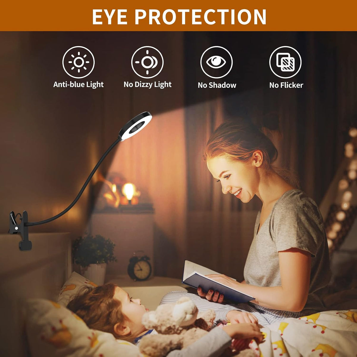 iZELL Desk Lamp, LED Reading Light with Clamp, 3 Color Modes & 10 Brightness Flexible Arm Book Light for Kids Reading Book in Bed at Night Clip on Table, Computer, Zoom Meetings - 27.6‘’ Black