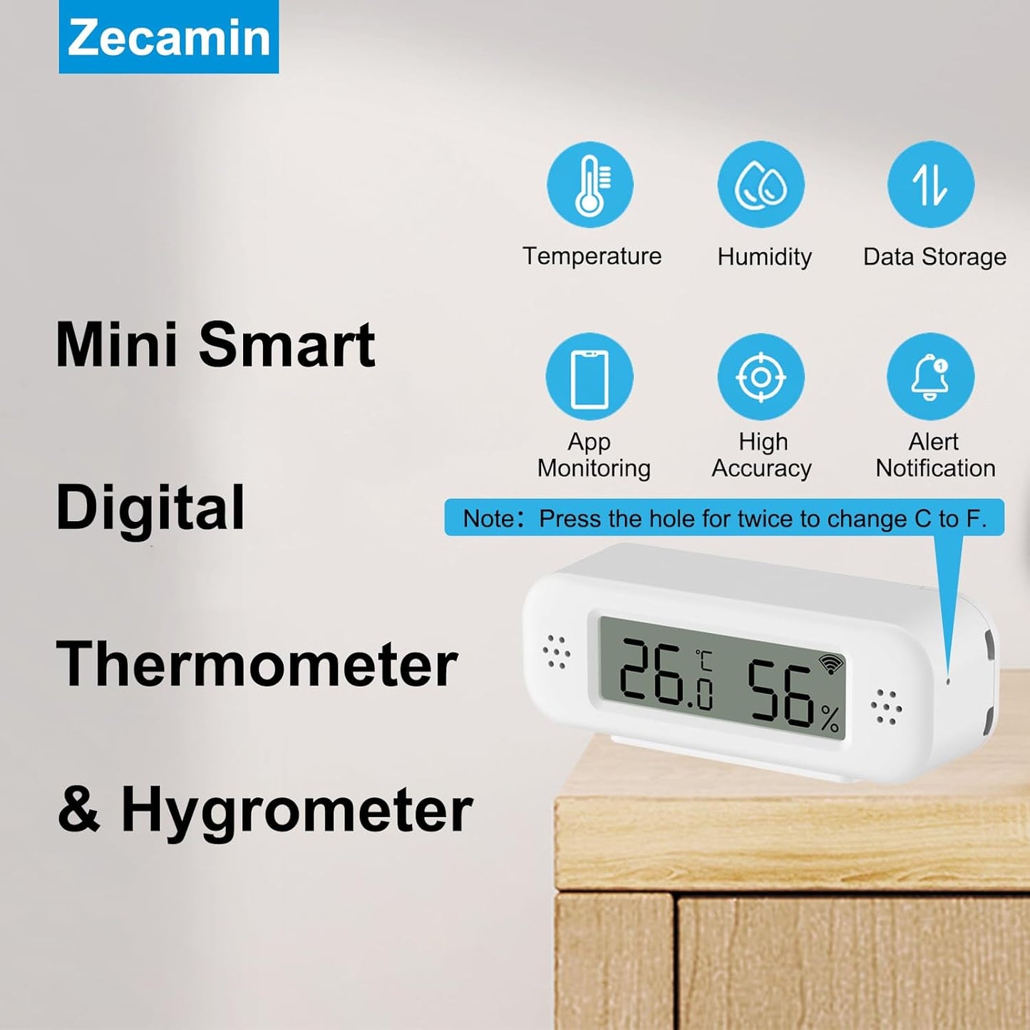 Smart Digital Thermometer Hygrometer, WiFi Indoor Temperature Humidity Sensor with App Alerts, Mini Room Temperature Meter with Data Storage and Export, Compatible with Alexa. 4PCS