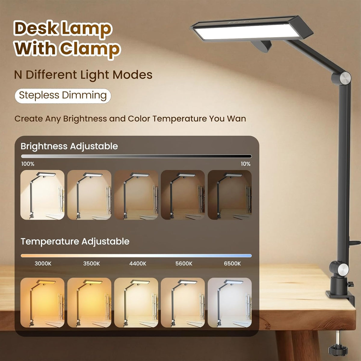 LIONVISON Desk Lamps for Home Office: Dimmable Eye-Caring LED Desk Light