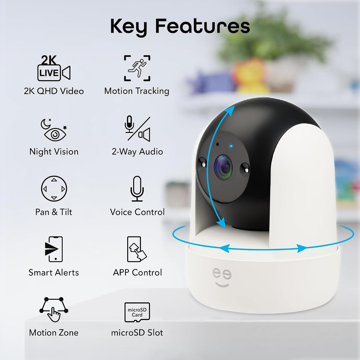 Geeni Orbit 3MP Smart PTZ Security Camera, 2K HD, Pan & Tilt Auto-Follow