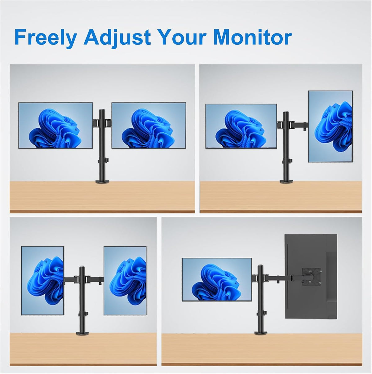 Dual Monitor Mount for 17-27 Inch Monitors up to 17.6 lbs, Desk Clamp
