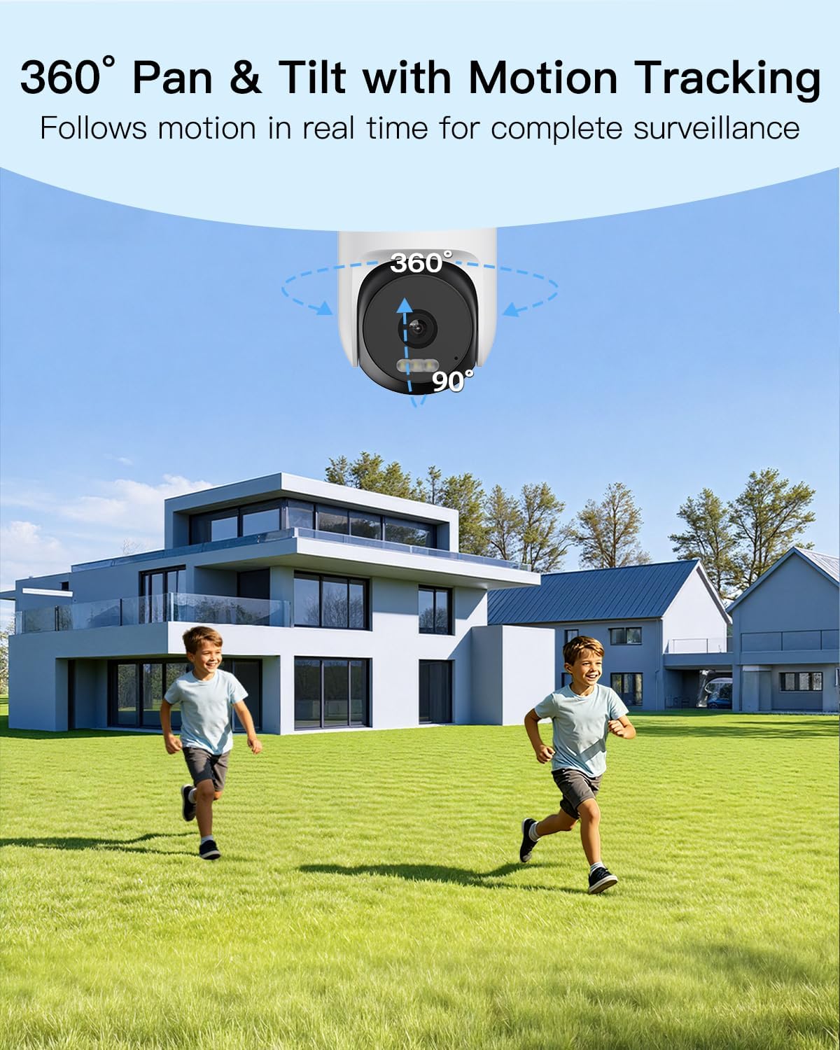 VIMTAG Pan/Tilt Outdoor Security Camera, 2.5K 4MP WiFi Home CCTV Camera, 360° View & Motion Tracking, Color Night Vision, 2-Way Audio, AI Detection Alarm, IP66, Cloud & SD Card Storage, Works w/Alexa