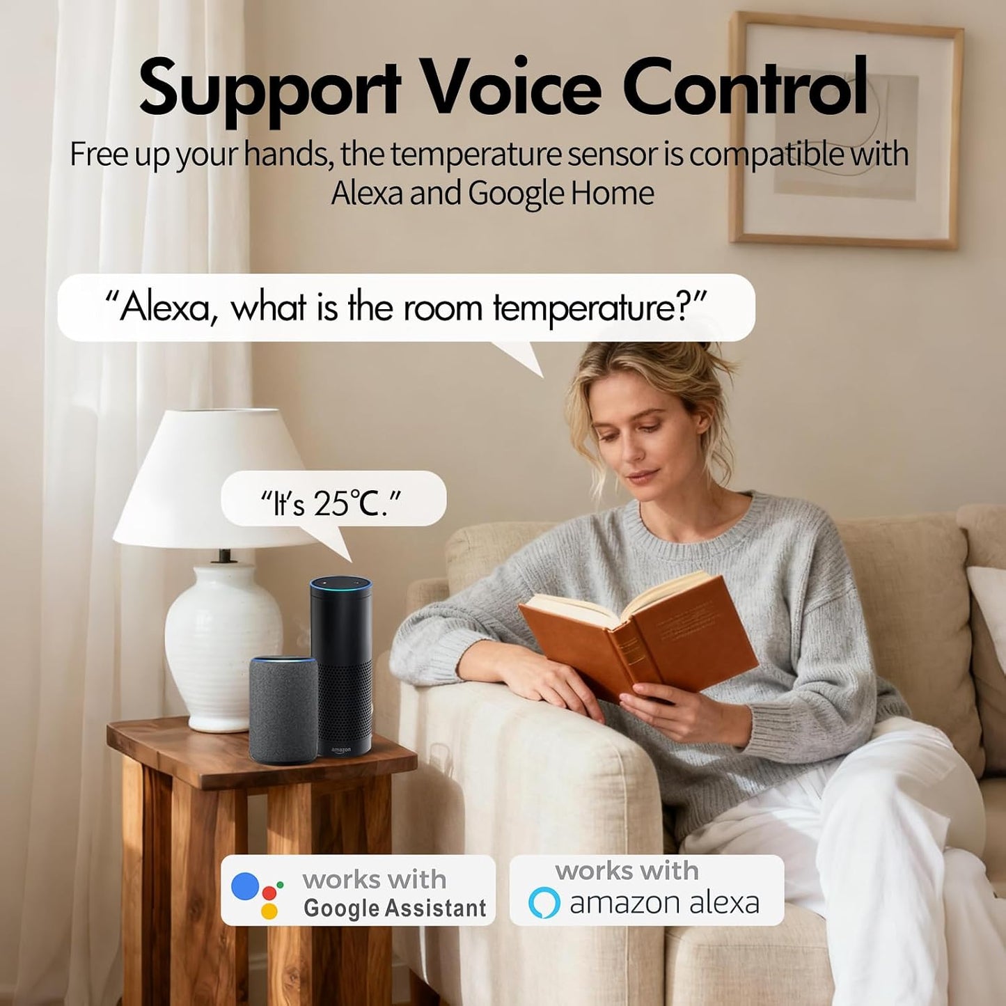 eMylo WiFi Thermometer Hygrometer Sensor, Wireless Indoor Temperature Humidity Monitor with App Control, Notification Alerts, Free Data Storage Export, for Home Pet Greenhouse, Compatible with Alexa