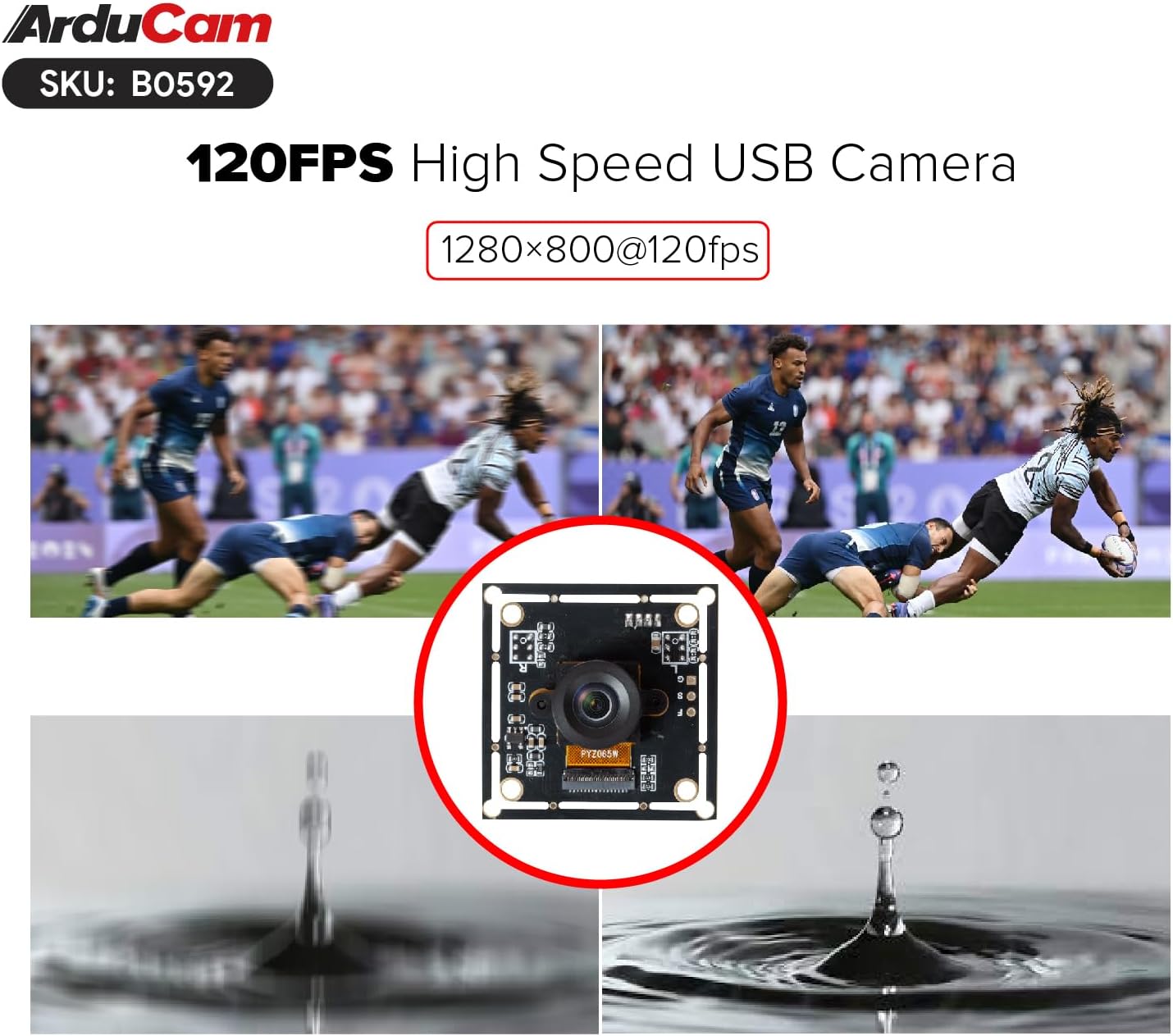 Arducam 120fps Monochrome Global Shutter USB Camera Module, 800P High Speed UVC Webcam with 130°D Wide Angle M12 Lens, for PC, Laptop, Android Devices & Raspberry Pi