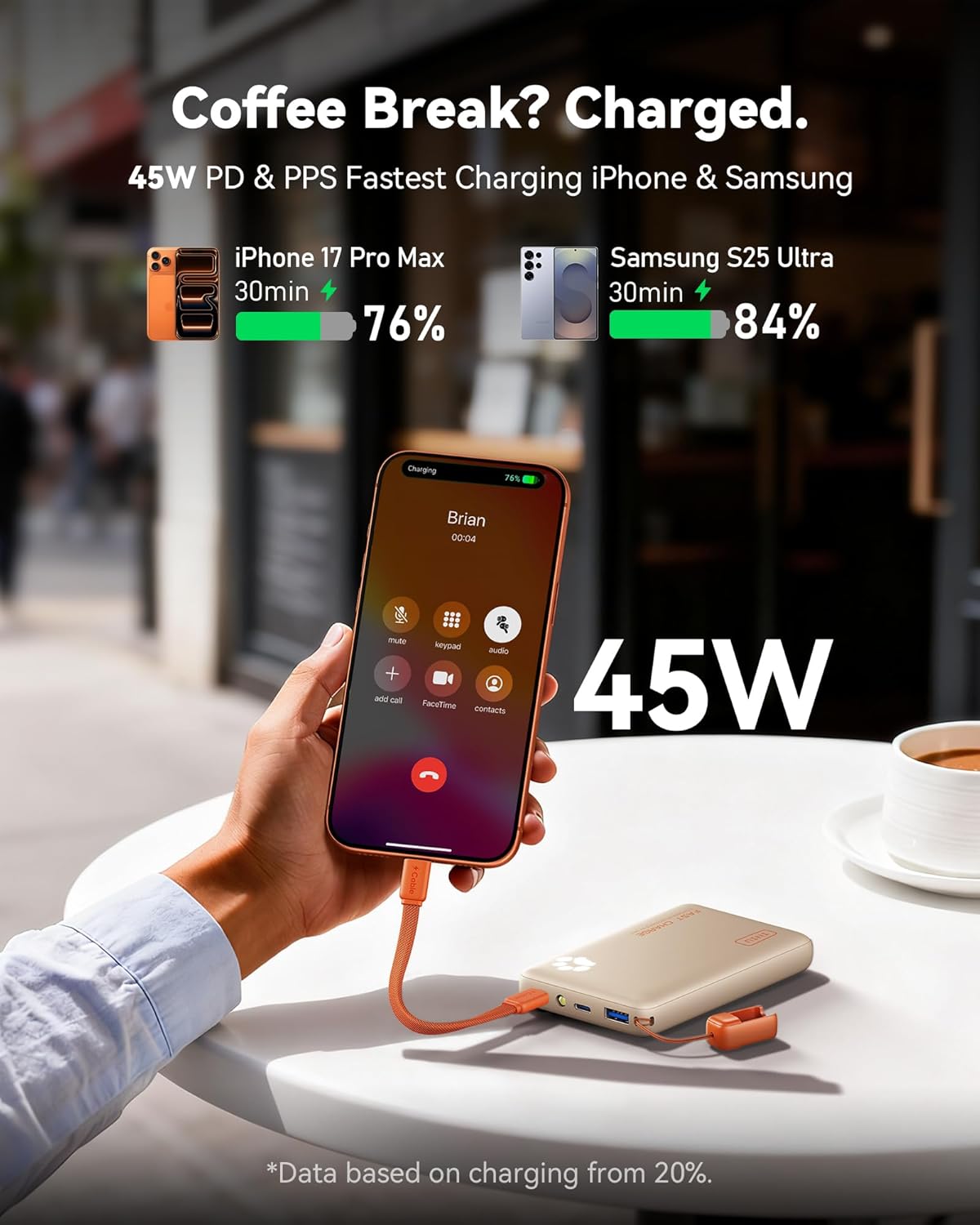INIU 45W Fast Charging Portable Charger, Smaller 10000mAh Travel Power Bank | Flight-Safe, Detachable USB C Cable, Travel Essential, External Battery Phone Pack for iPhone 17 Samsung S26 iPad etc, Beige