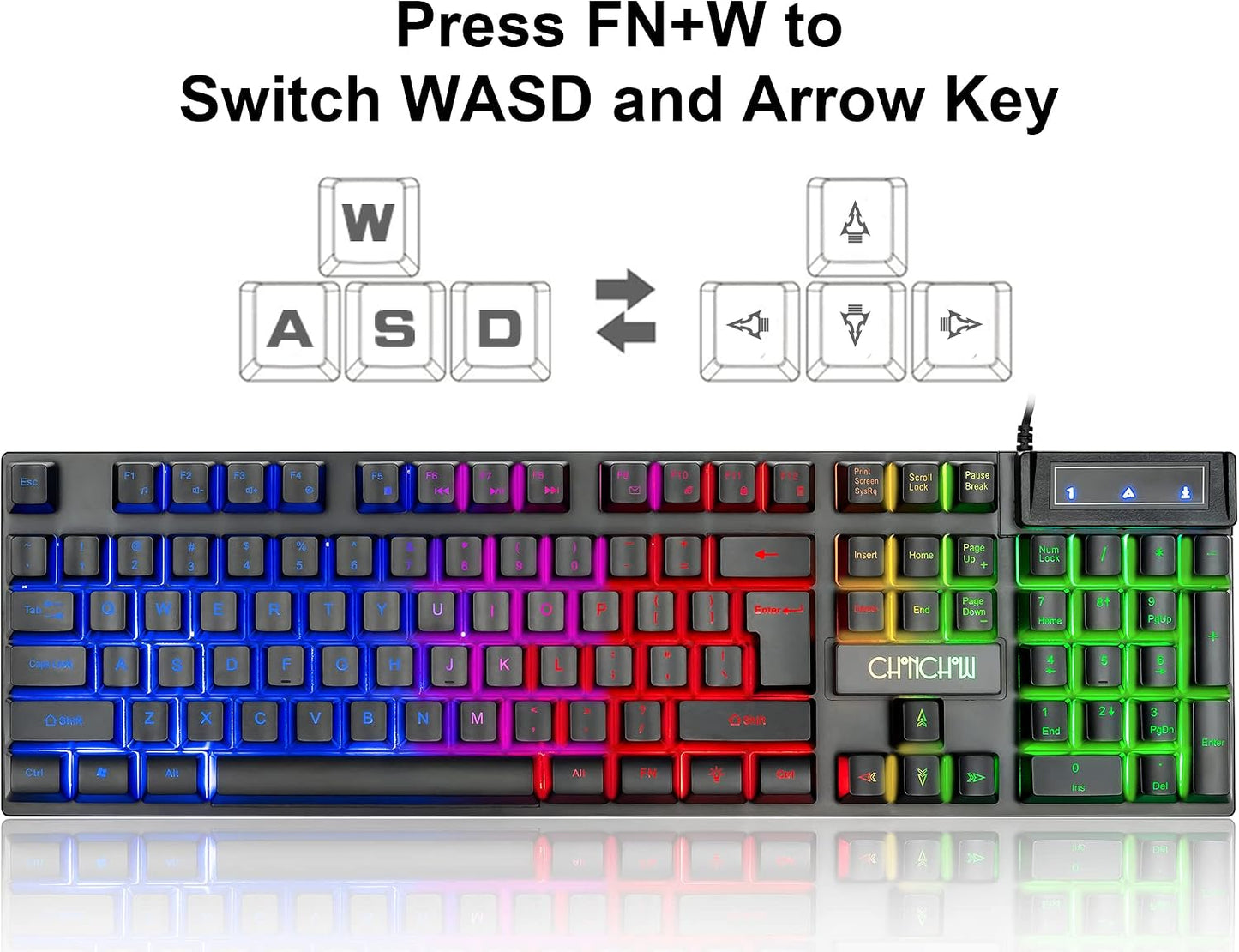 Keyboard and Mouse Gaming LED Wired Combo with Emitting Character Keyboard 4800DPI 2 Side Button USB Mouse Rainbow Backlit Mechanical Feeling Compatible with PC Raspberry Pi Mac Xbox one ps4