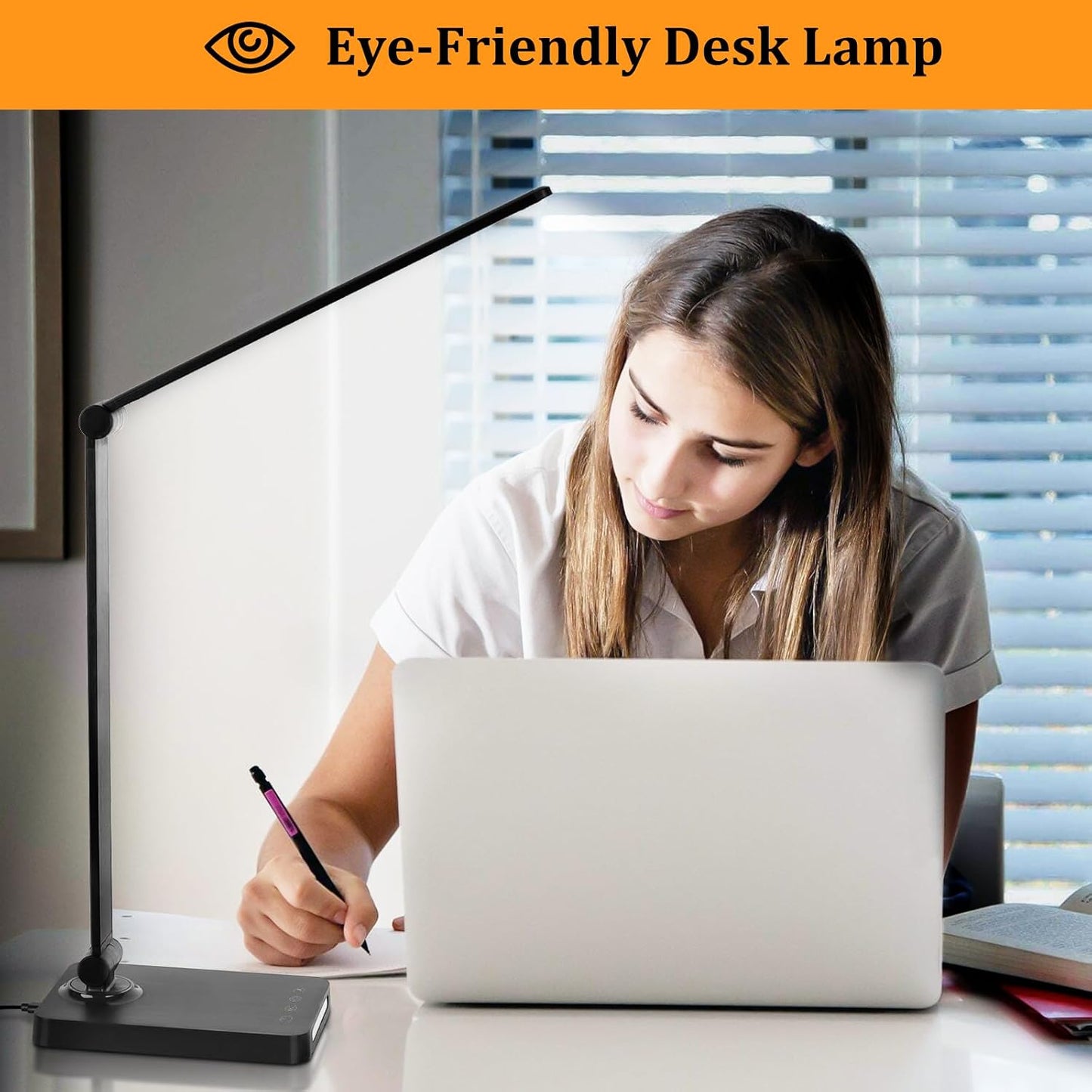 LED Desk Lamp with USB Ports,Touch Desk Lamps for Home Office with 5 Modes | 3 Brightness Desk Light with Small Night Light,Reading Lamp Table Lamp for Bedroom Bedside Study Black （with adapter）