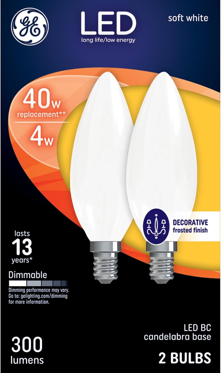 GE LED Light Bulbs, 40 Watt, Soft White, Frosted Decorative Bulbs, Medium Base (2 Pack)
