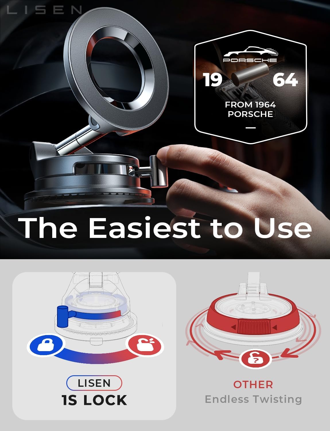 LISEN for Magsafe Car Mount, Magnetic Phone Holder for Car, Strong Suction | Car Accessories for Women Men Jeep BMW, Vacuum Suction Phone Holder Gifts Kits, for iPhone 17 Pro Max 16 15 14 13 12