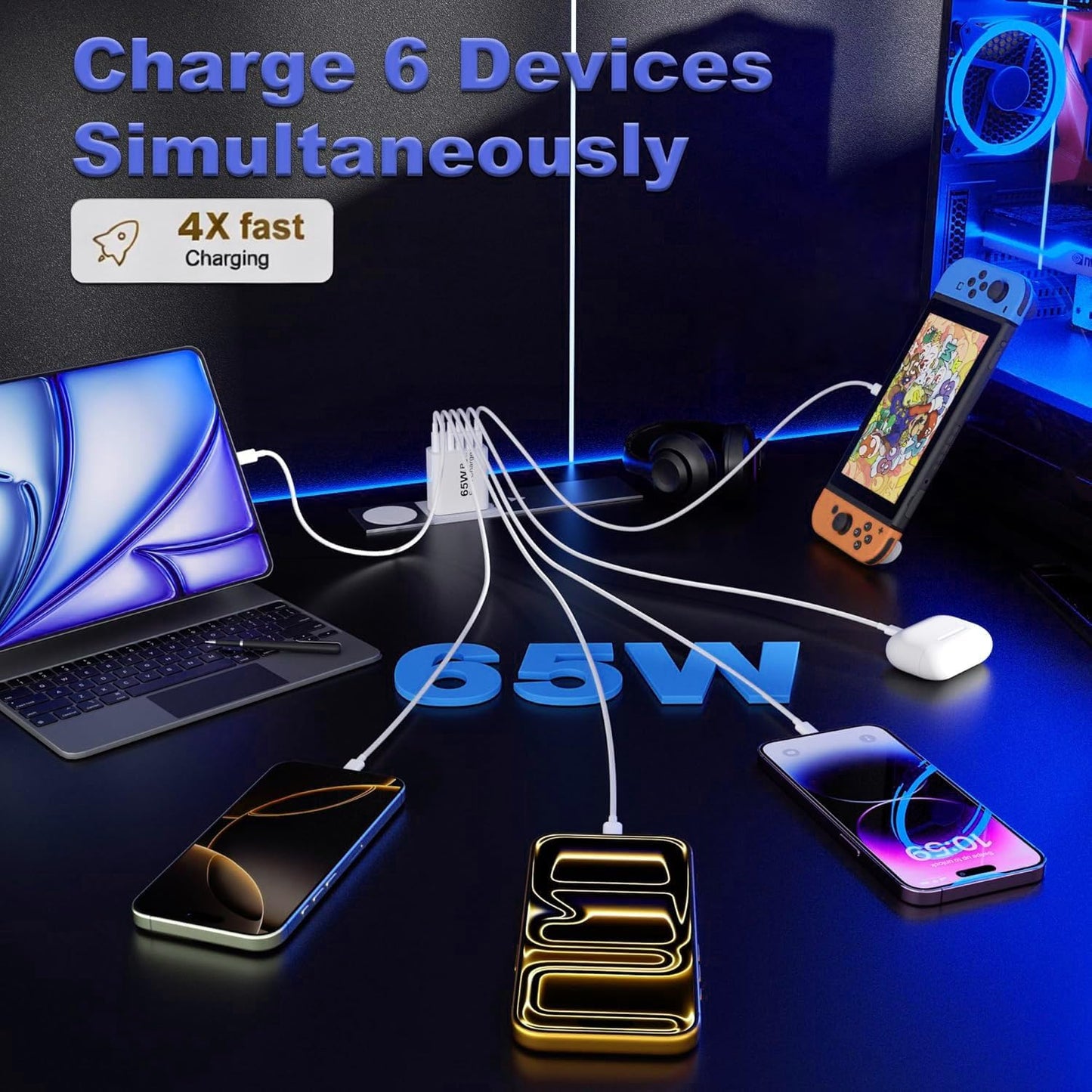 65W USB C Charger Block,3Pack 6-Port Type C Fast Phone Charging Block Cube PD Multiport USB C Power Adapter+QC 3.0 USB A Wall Plug for Apple iPhone 17/16/15/14/13/12/11 Pro Max/Plus/Air,iPad,Galaxy