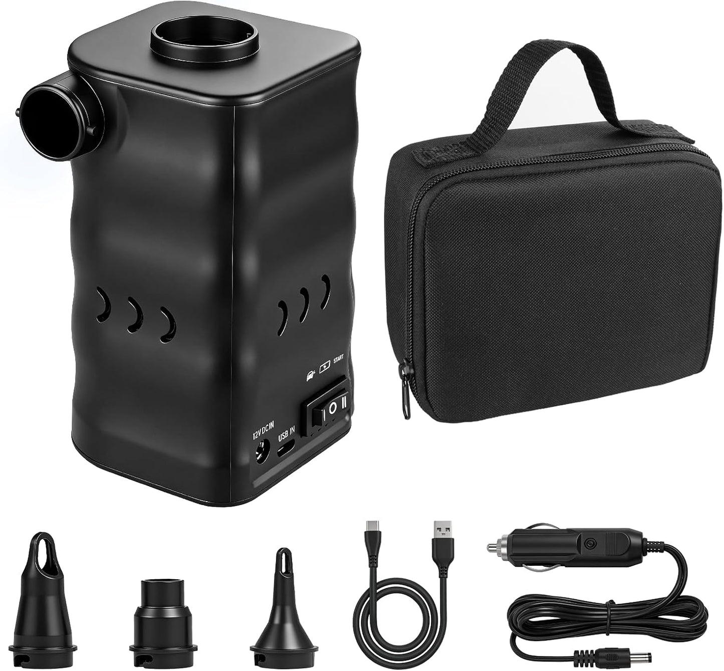 Zacro Portable Electric Air Pump with 6000mAh Battery for Quickly Inflatables and Deflation, Powered by USB/Any Standard 12V Vehicle Outlet, 3 Nozzles for Mattresses, Lounger Sofa, Pool Floats, Airbed