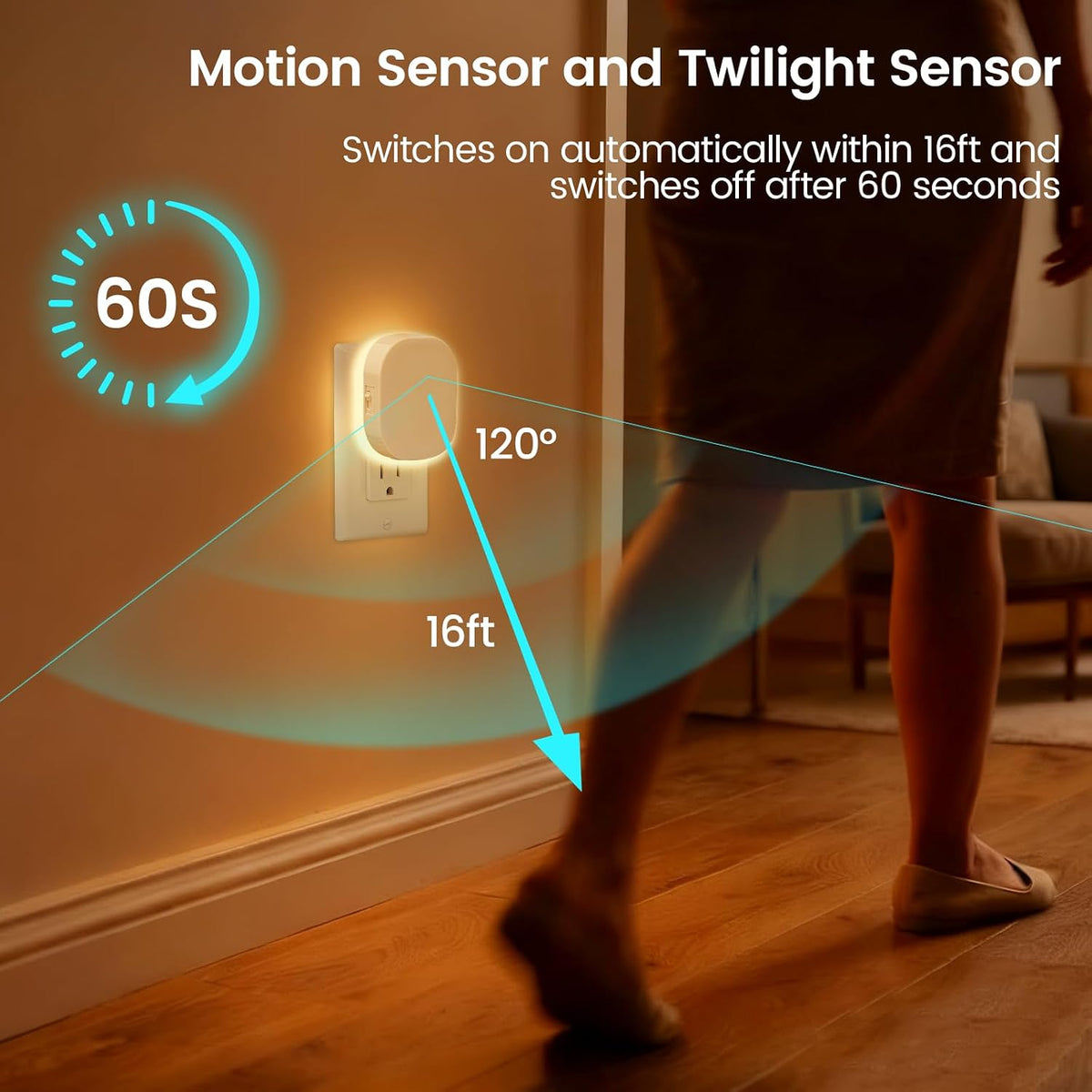 Plug-in LED Backlit Night Light with Motion Sensor & Dusk to Dawn Sensor, 2700K Soft Warm White Nightlight with Dimmable Brightness for Adults & Kids' Bedroom, Bathroom, Hallway, 2 Pack