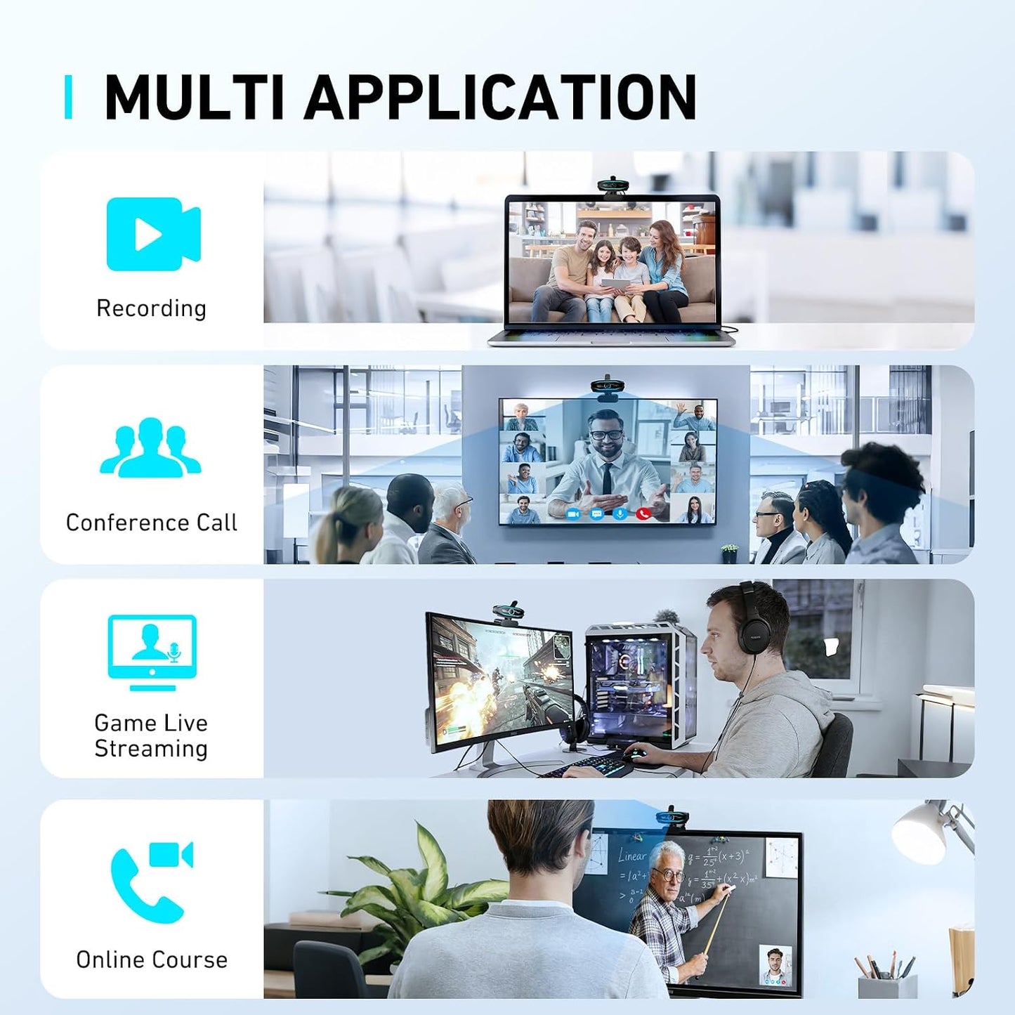 1080P Webcam with Microphone, Full HD Web Camera with RGB Light for Pc, Light Correction and Noise Cancellation Streaming Webcam, USB Computer Camera with Privacy Cover ,Plug and Play PC Web Cam
