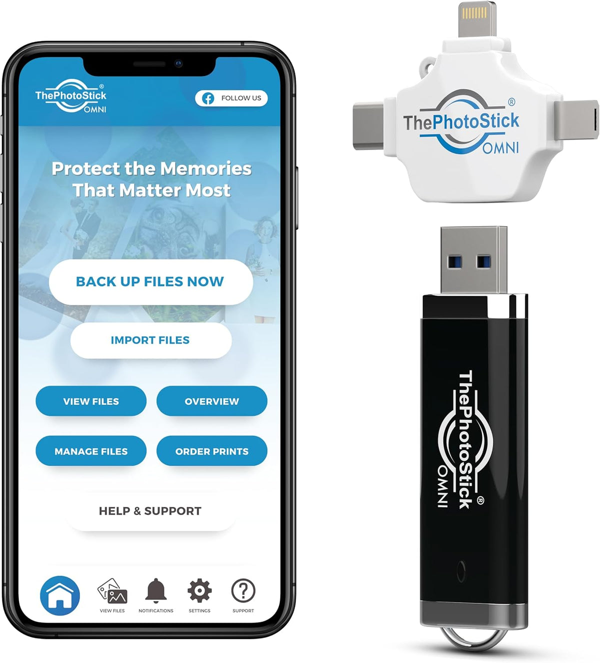 ThePhotoStick® Omni 128GB Photo Backup for iPhone, Android (2 Pack)
