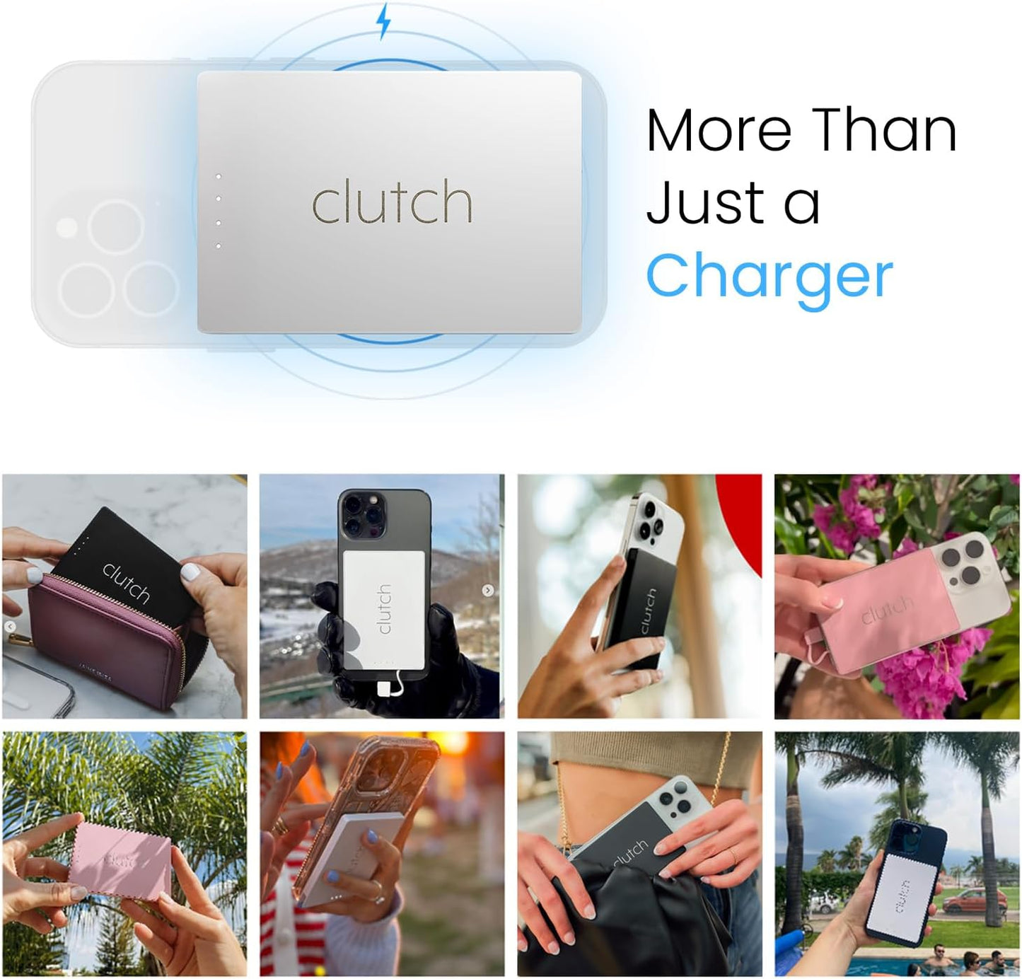 Clutch Pro – World's Thinnest iPhone Charger – Portable Power Bank 5000mAh – Magnetic Built-in Lightning Cable – TSA Approved Travel Charger – iPhone 14 & Earlier – White