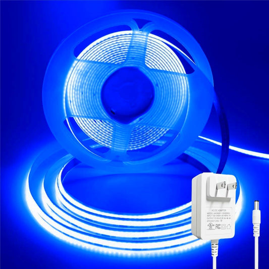 16.4FT Blue COB LED Strip Lights, LED Lights with DC12V Adapter