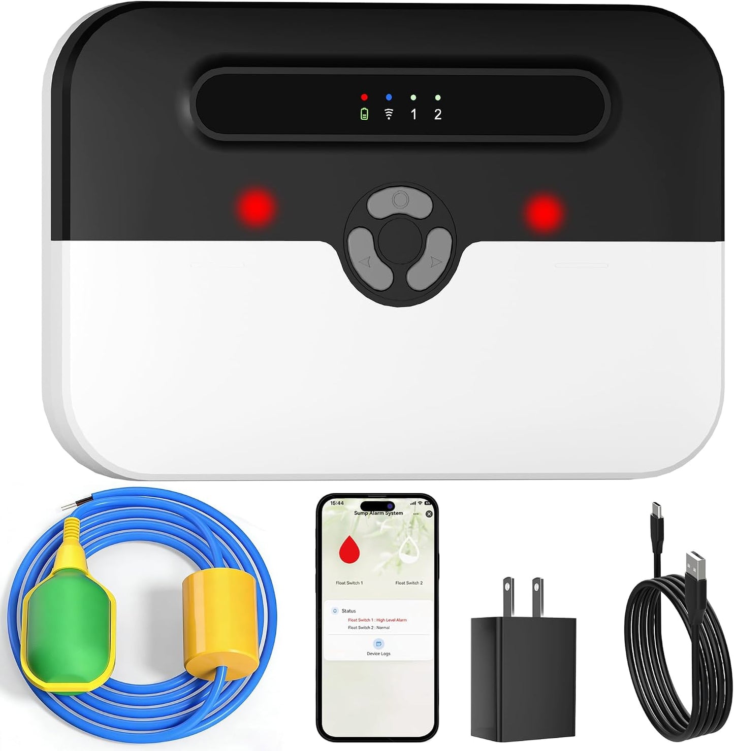 WiFi Sump Pump Alarm, Auto Pump Control, Backup Battery, IP65,110dB | Smart pump control and water alarm, Free app alerts