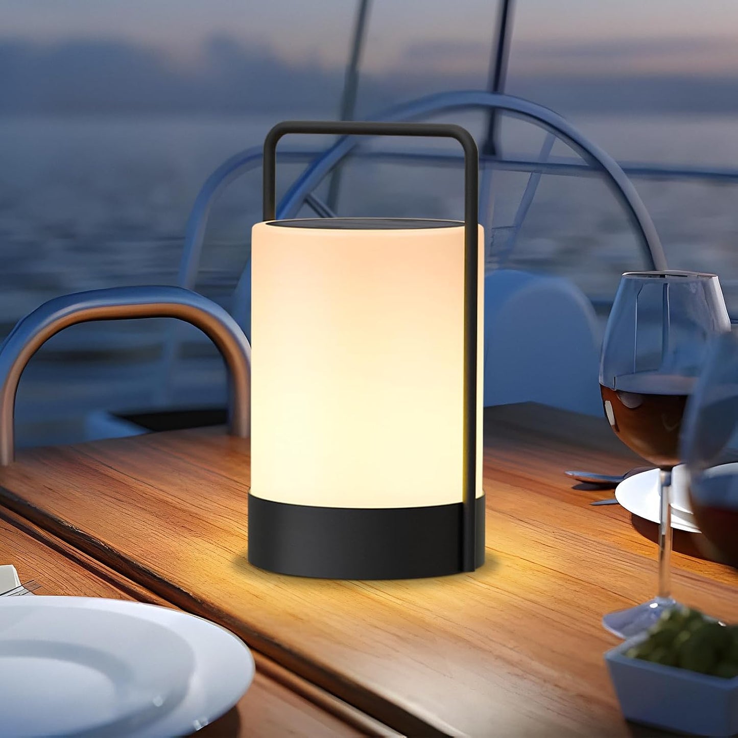 uuffoo Solar Lantern Outdoor Waterproof Table Lamp Cordless Metal Frame | IP44 Weather Resistant RGB and Warm White 7-15H Battery Life for Indoor Outdoor Patio Camping Restaurant Terrace By the Pool