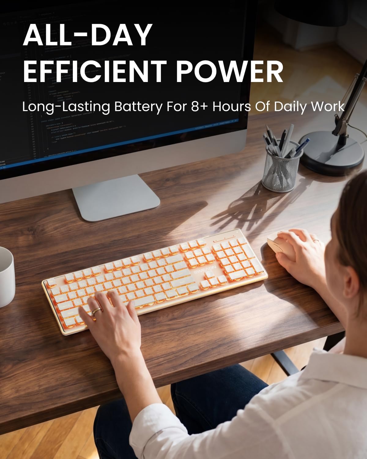 Wireless Keyboard and Mouse Combo with Warm Backlit Pudding Keycaps