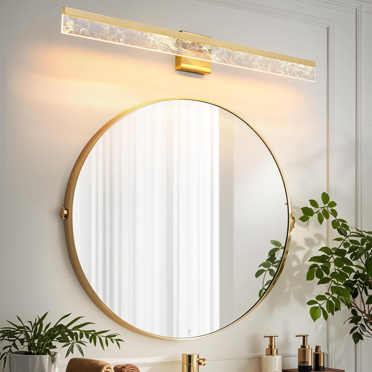 AIJIASI 39-Inch Brushed Gold Vanity Light Fixture, 28W Dimmable LED Modern Light Bar for Bathroom Mirror, Restroom, Bedroom (3000K)